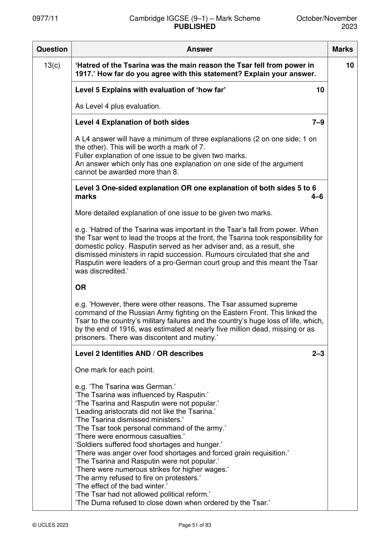 Mark scheme, page 51 of 83