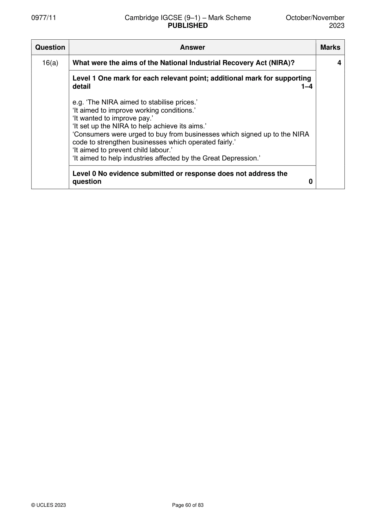 Mark scheme, page 60 of 83