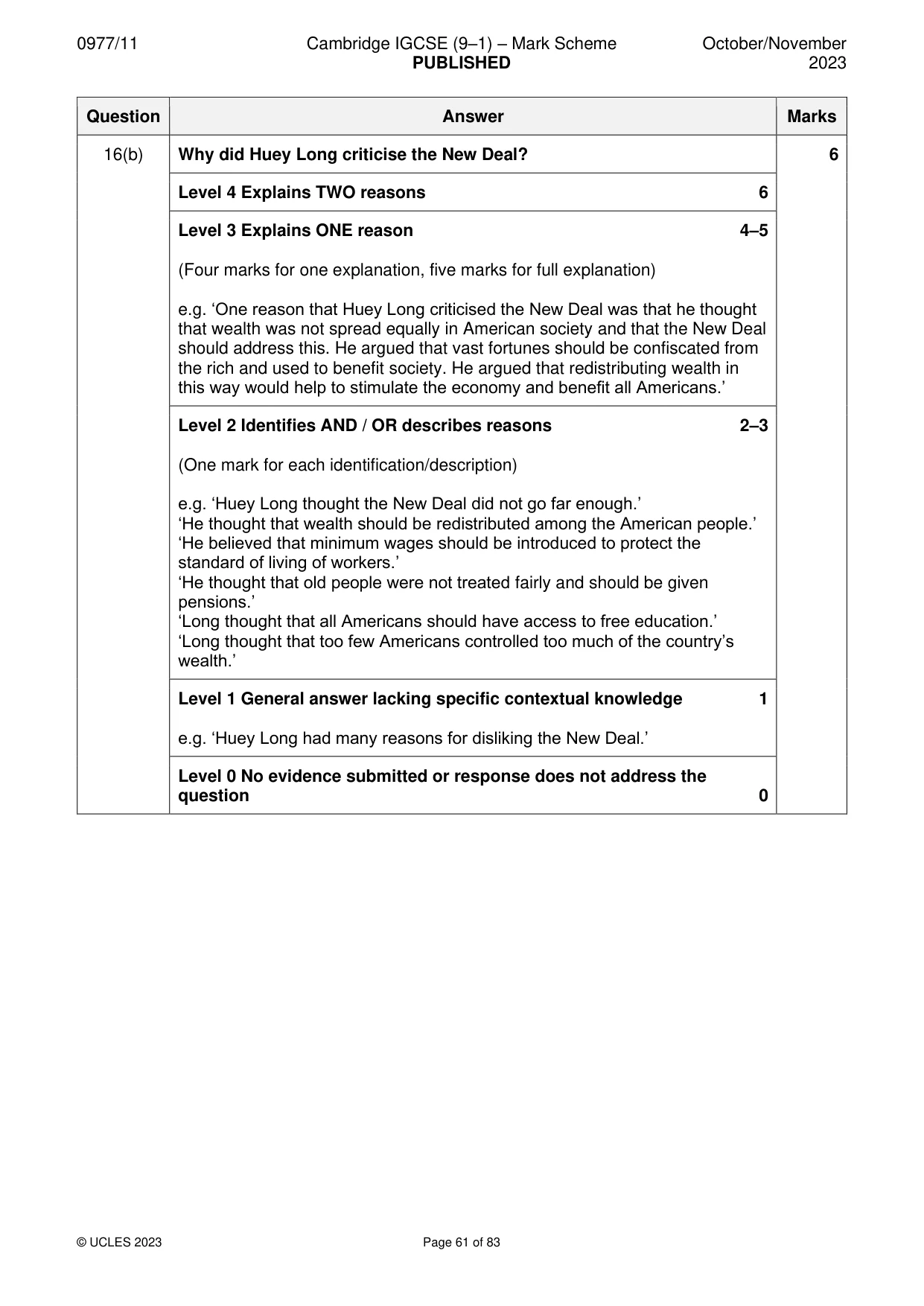 Mark scheme, page 61 of 83
