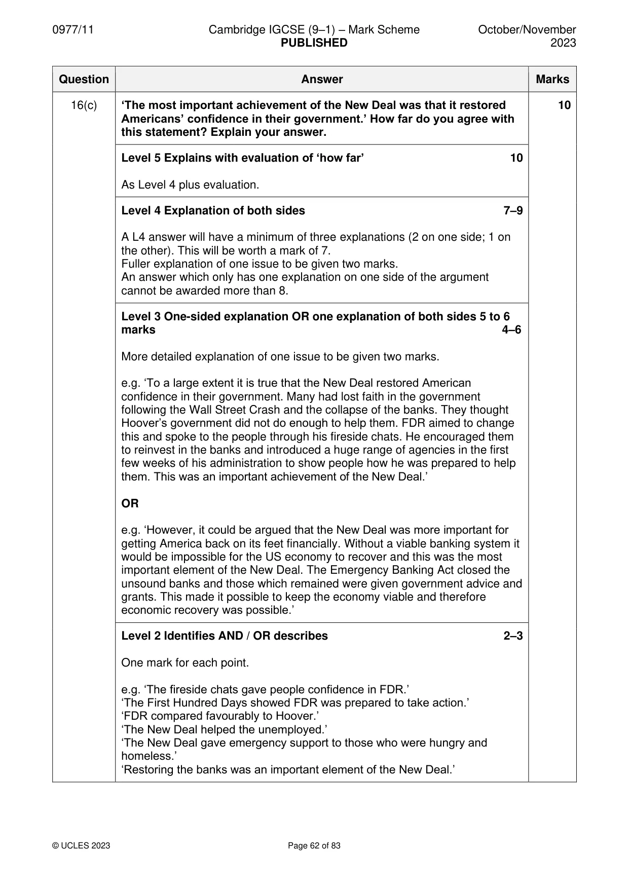 Mark scheme, page 62 of 83