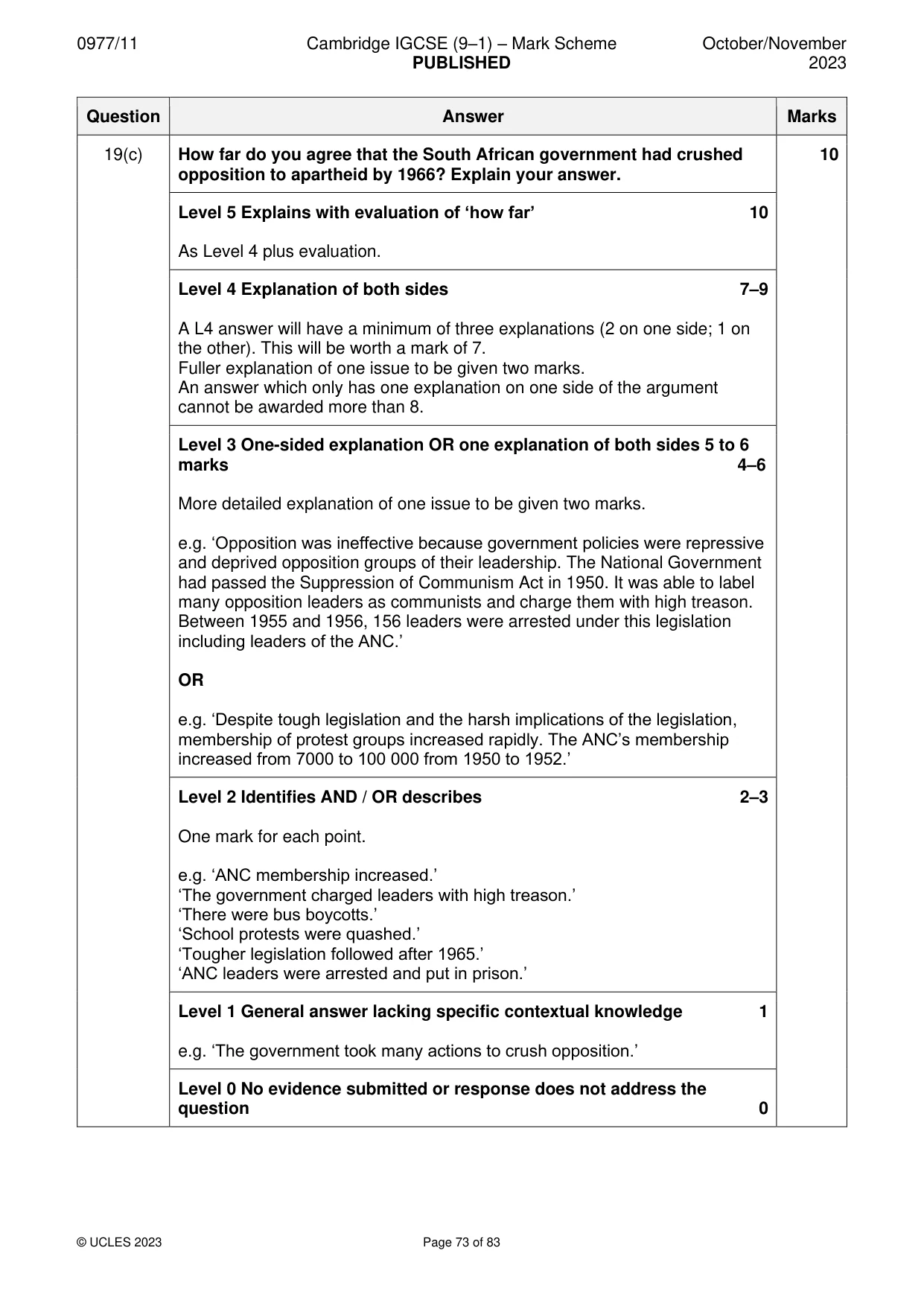 Mark scheme, page 73 of 83