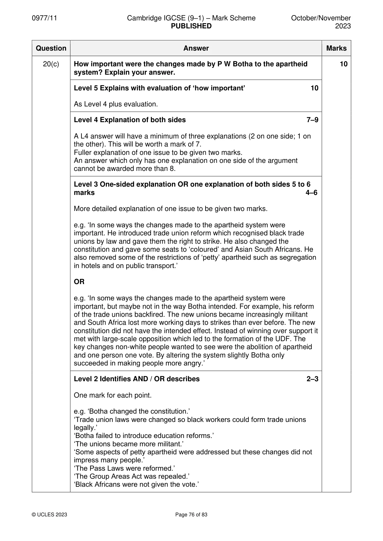 Mark scheme, page 76 of 83