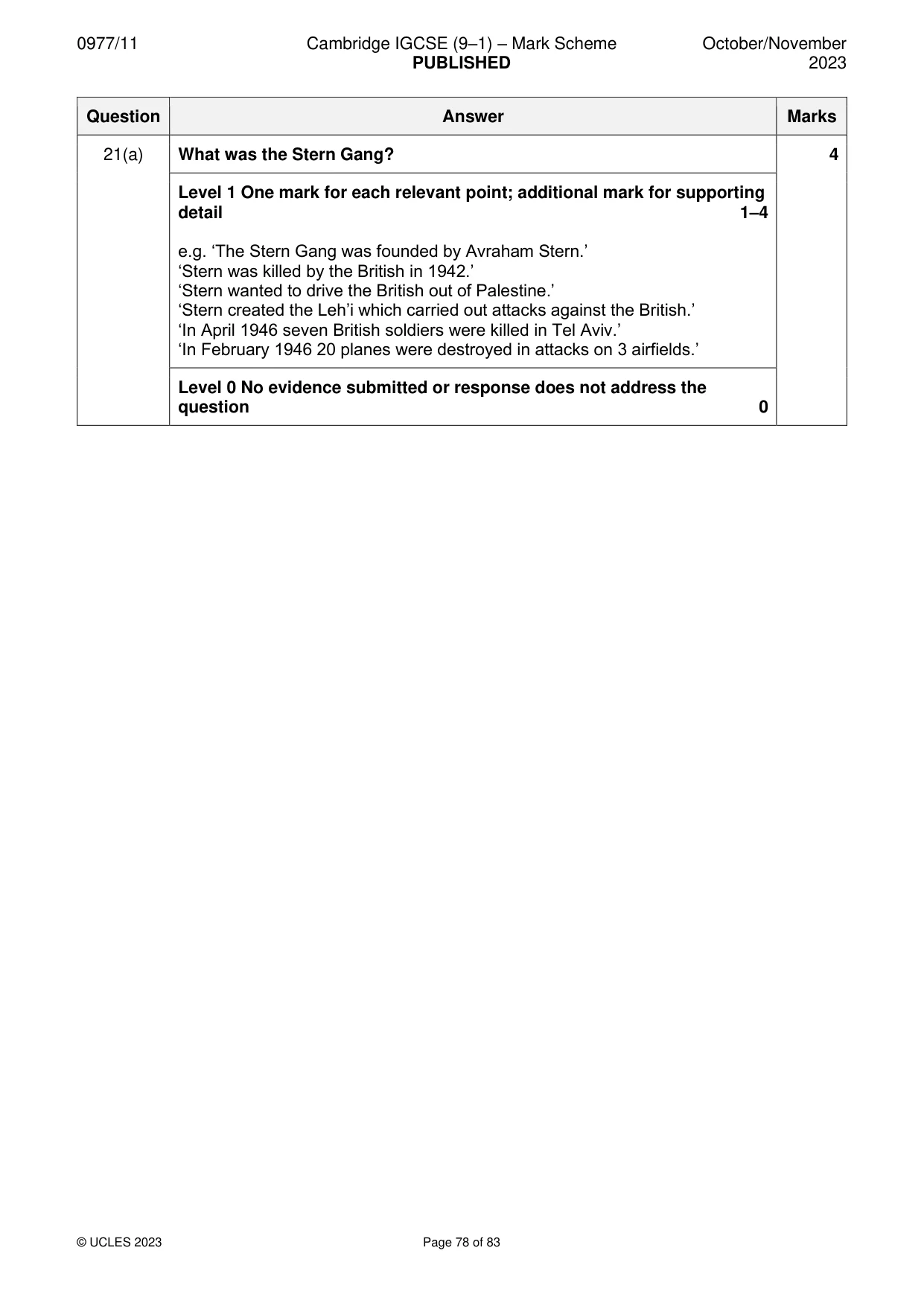 Mark scheme, page 78 of 83
