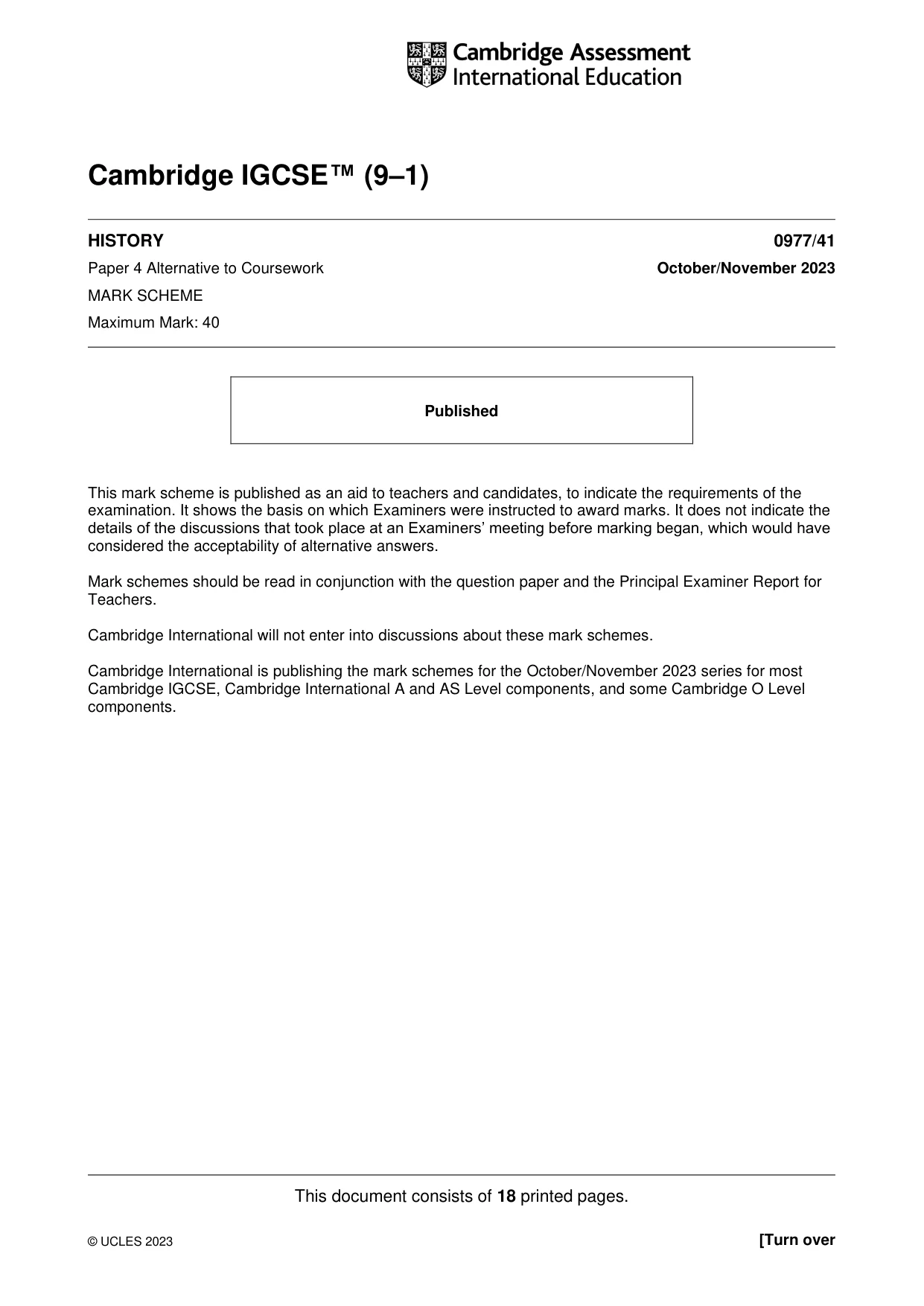 Mark scheme, page 1 of 18