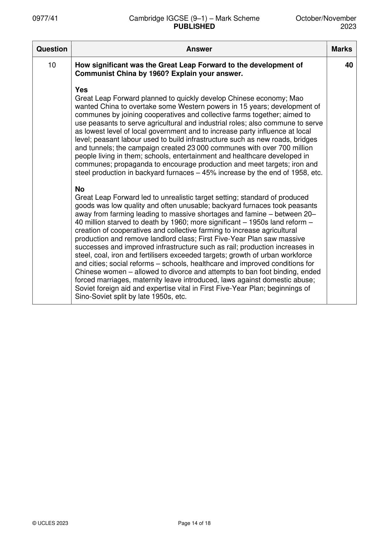 Mark scheme, page 14 of 18