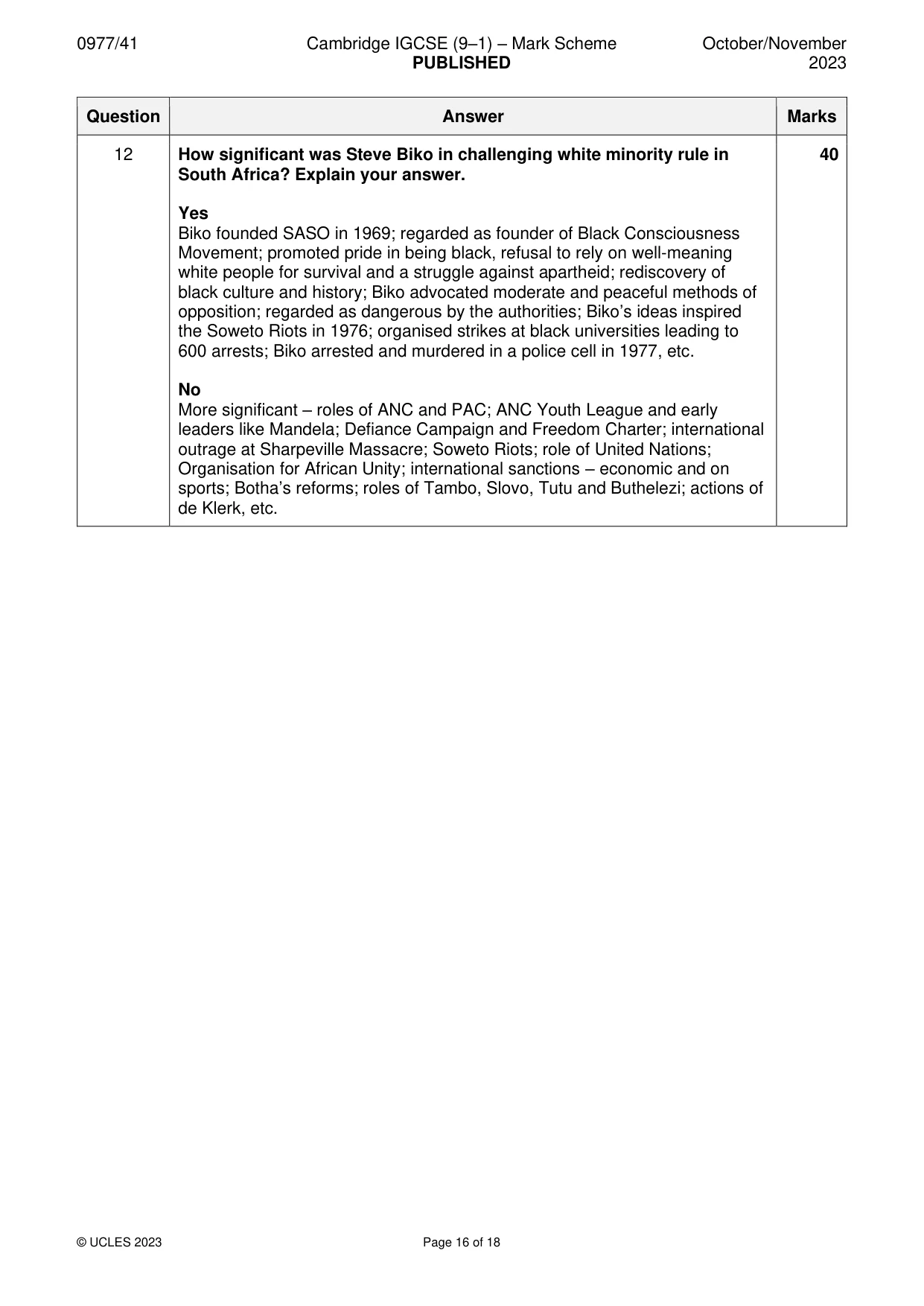 Mark scheme, page 16 of 18