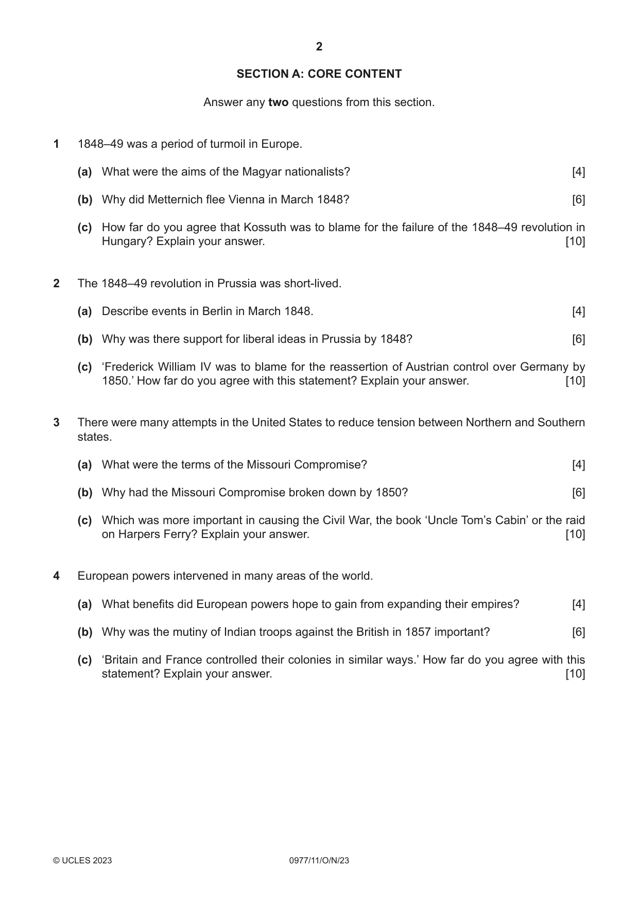 Cambridge IGCSE History (9-1) 0977 2023 Oct/Nov Paper 1 · Variant 1 question paper, page 2 of 12