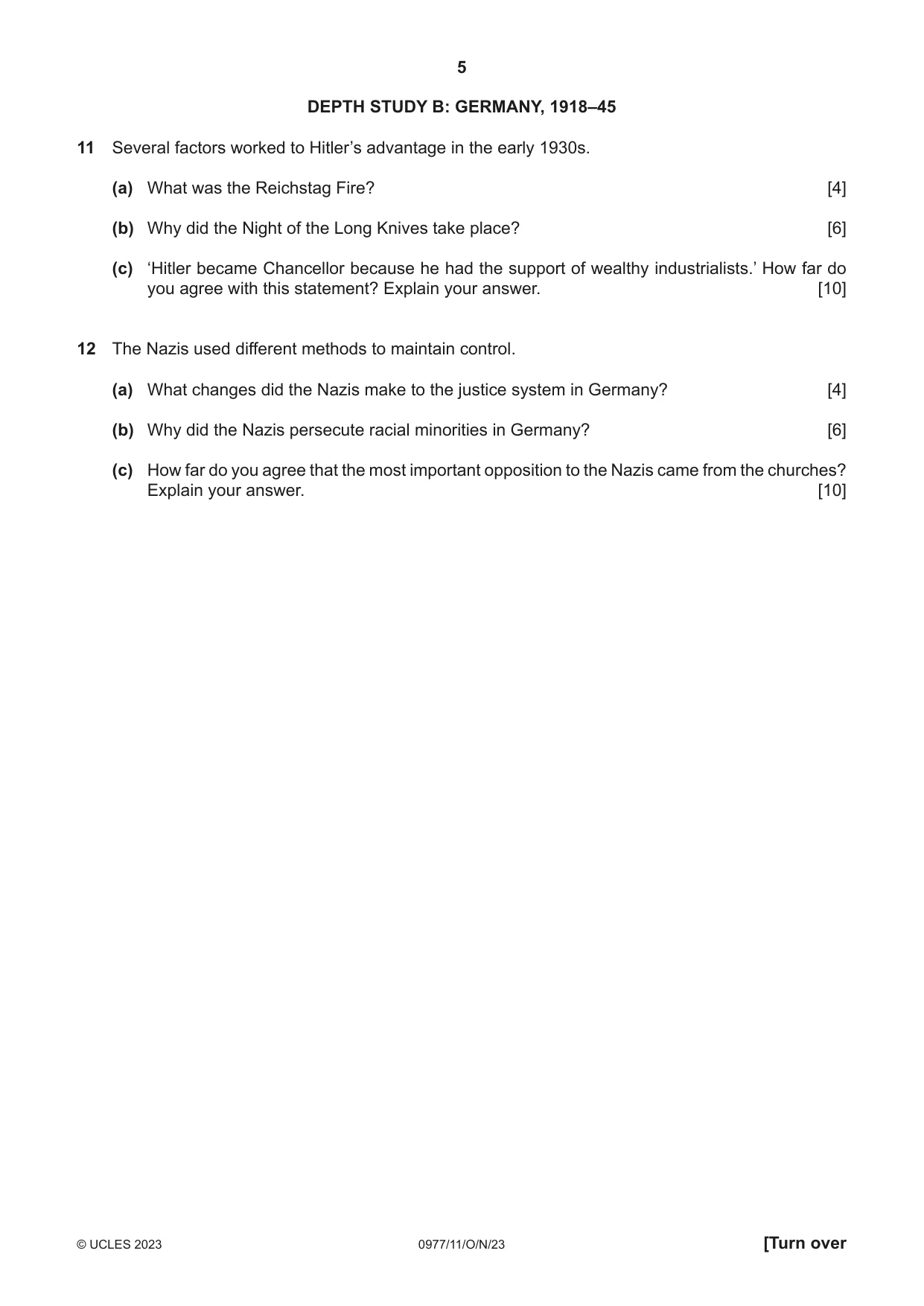 Cambridge IGCSE History (9-1) 0977 2023 Oct/Nov Paper 1 · Variant 1 question paper, page 5 of 12