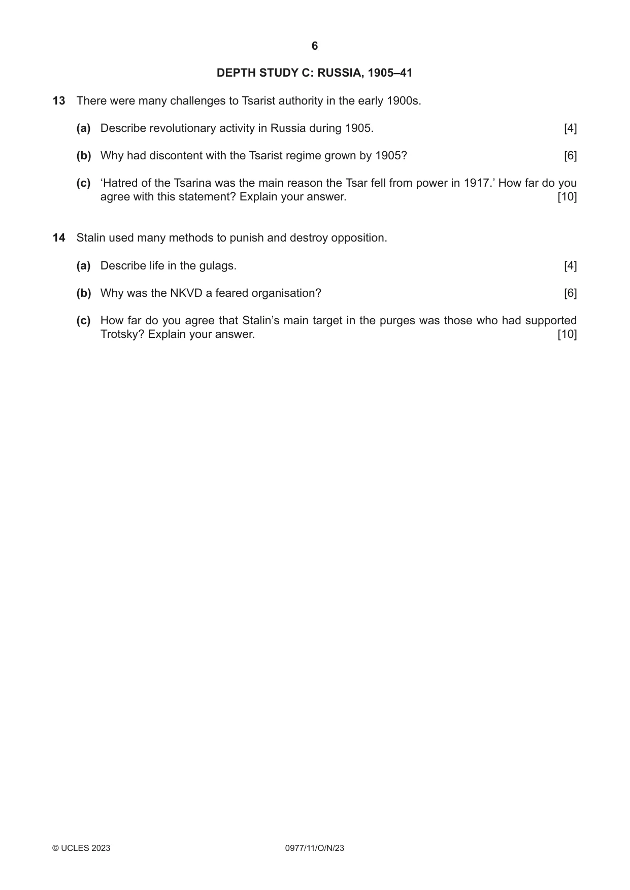 Cambridge IGCSE History (9-1) 0977 2023 Oct/Nov Paper 1 · Variant 1 question paper, page 6 of 12