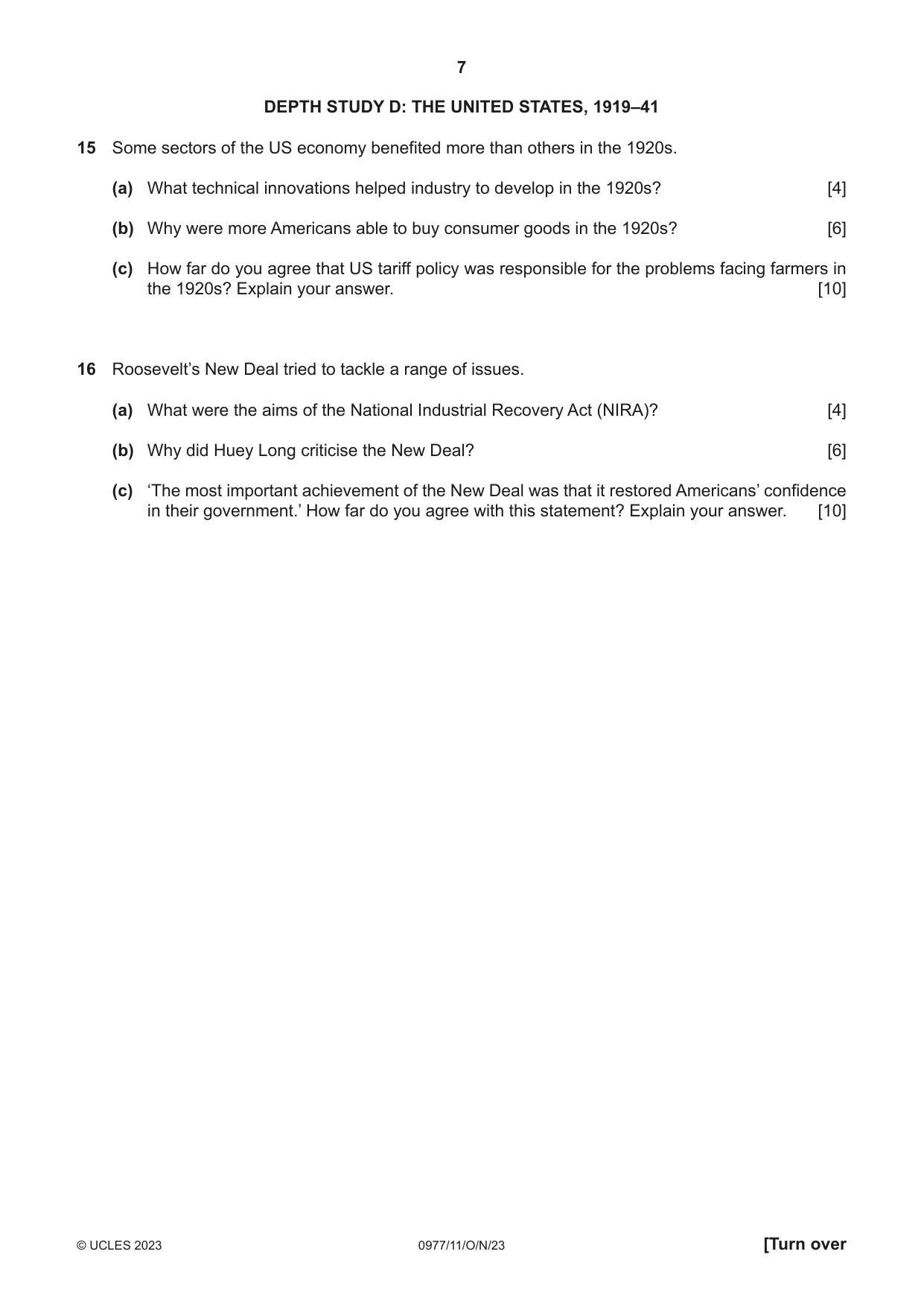 Cambridge IGCSE History (9-1) 0977 2023 Oct/Nov Paper 1 · Variant 1 question paper, page 7 of 12