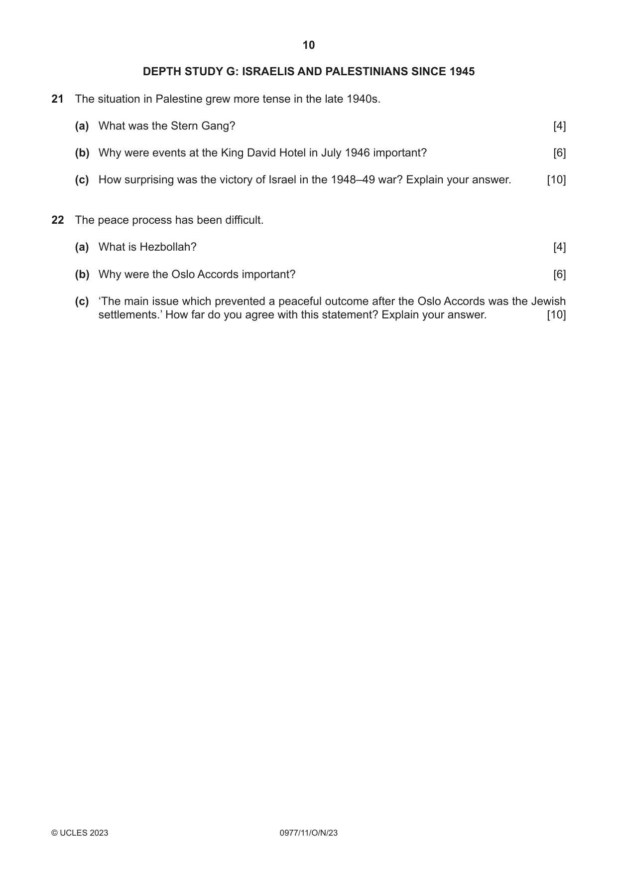 Cambridge IGCSE History (9-1) 0977 2023 Oct/Nov Paper 1 · Variant 1 question paper, page 10 of 12