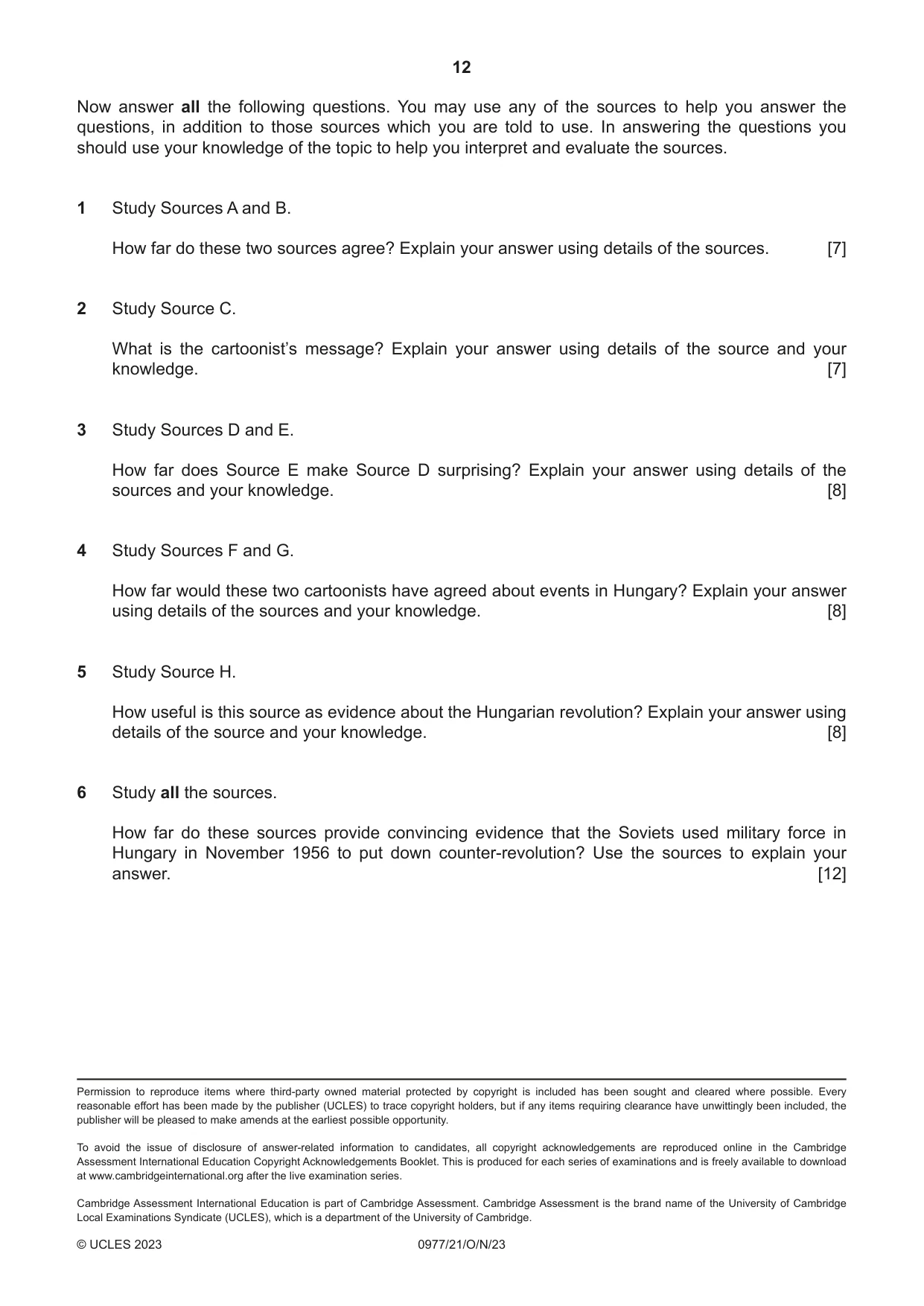 Cambridge IGCSE History (9-1) 0977 2023 Oct/Nov Paper 2 · Variant 1 question paper, page 12 of 12