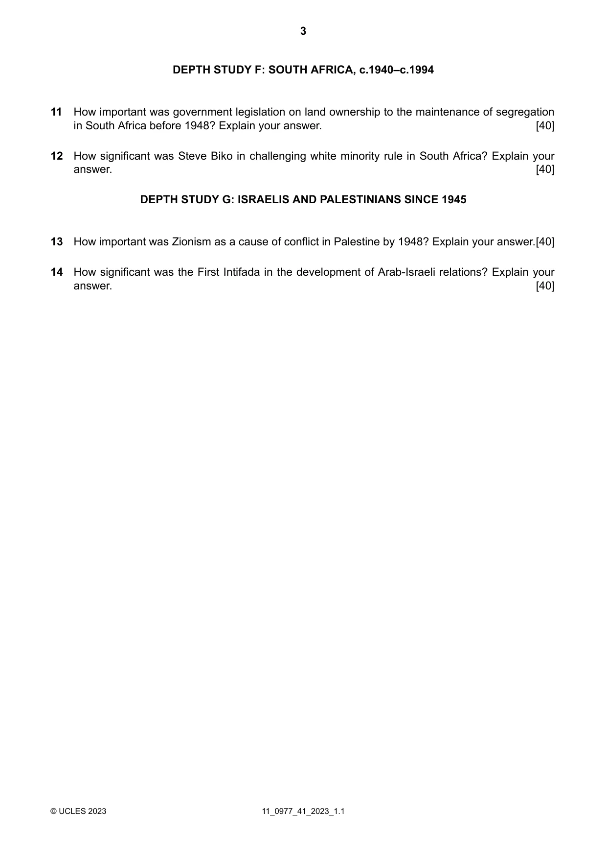 Cambridge IGCSE History (9-1) 0977 2023 Oct/Nov Paper 4 · Variant 1 question paper, page 3 of 4