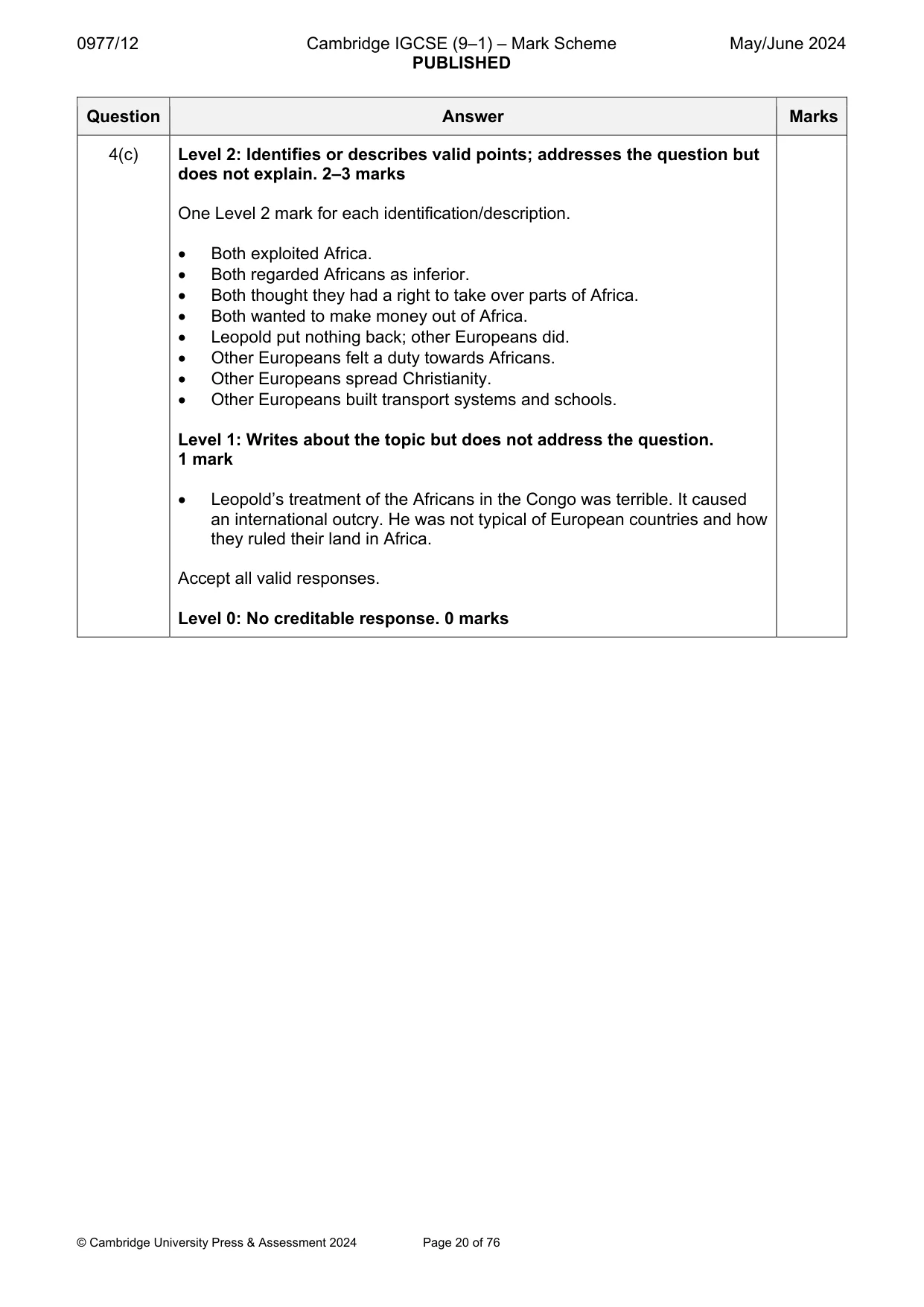 Mark scheme, page 20 of 76