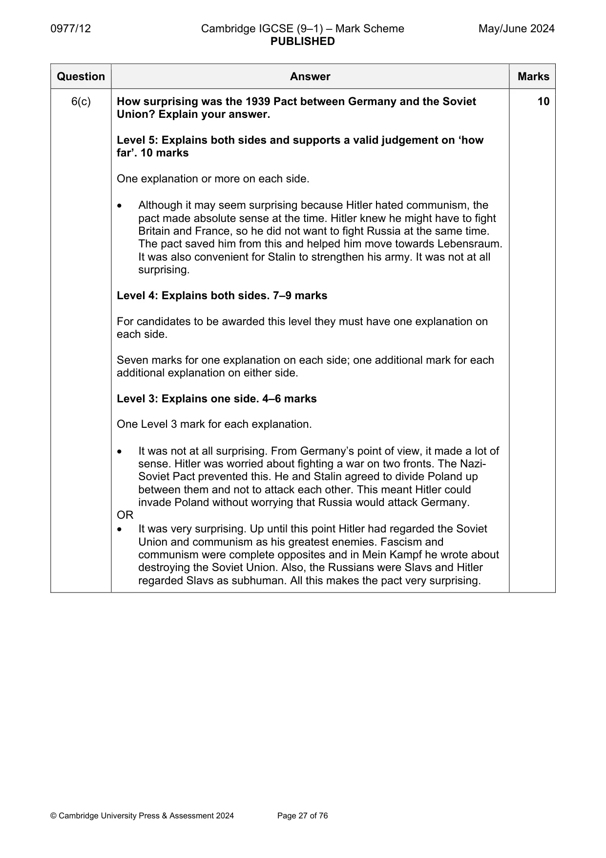 Mark scheme, page 27 of 76