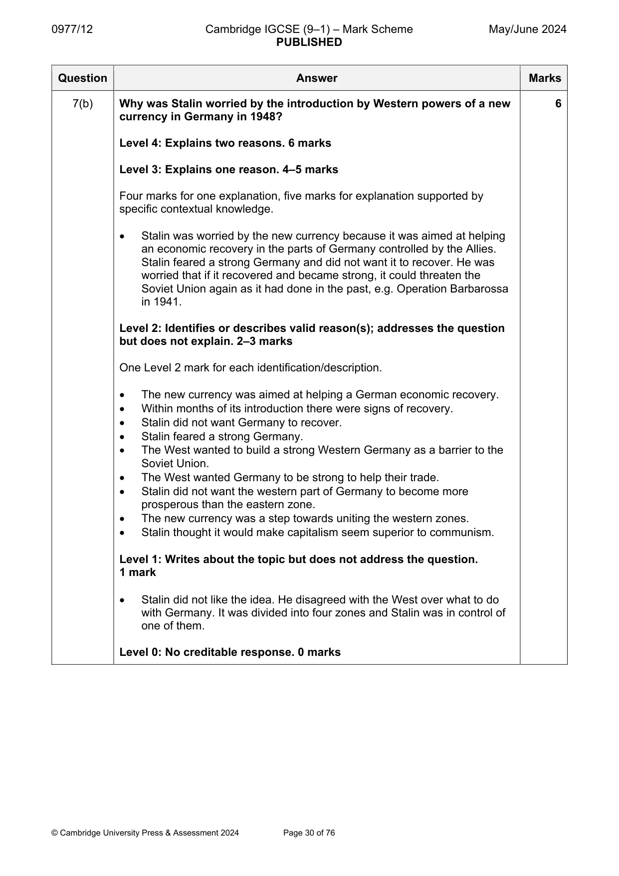 Mark scheme, page 30 of 76
