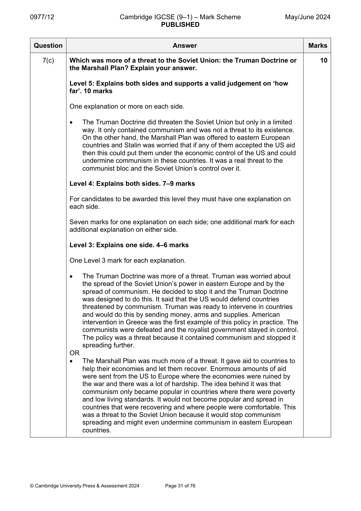 Mark scheme, page 31 of 76