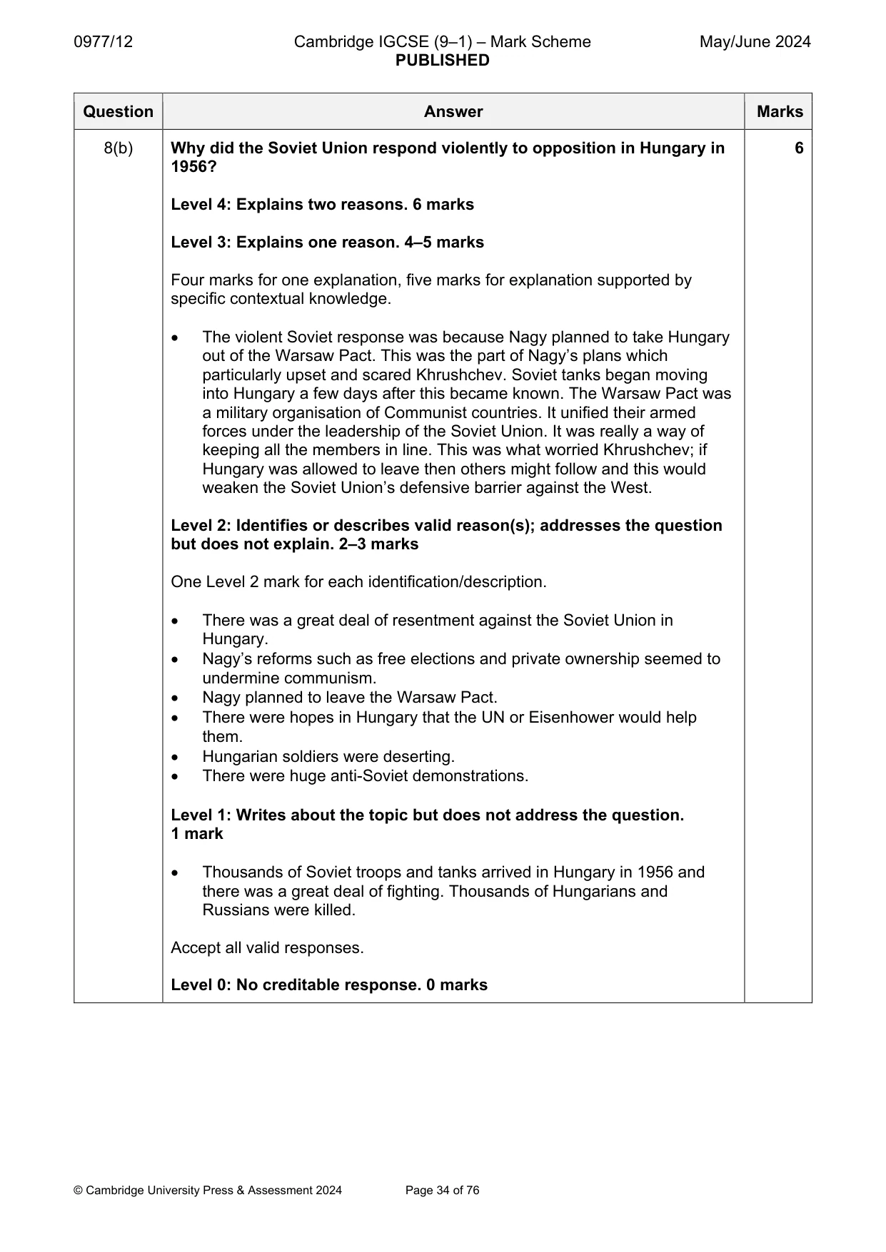 Mark scheme, page 34 of 76