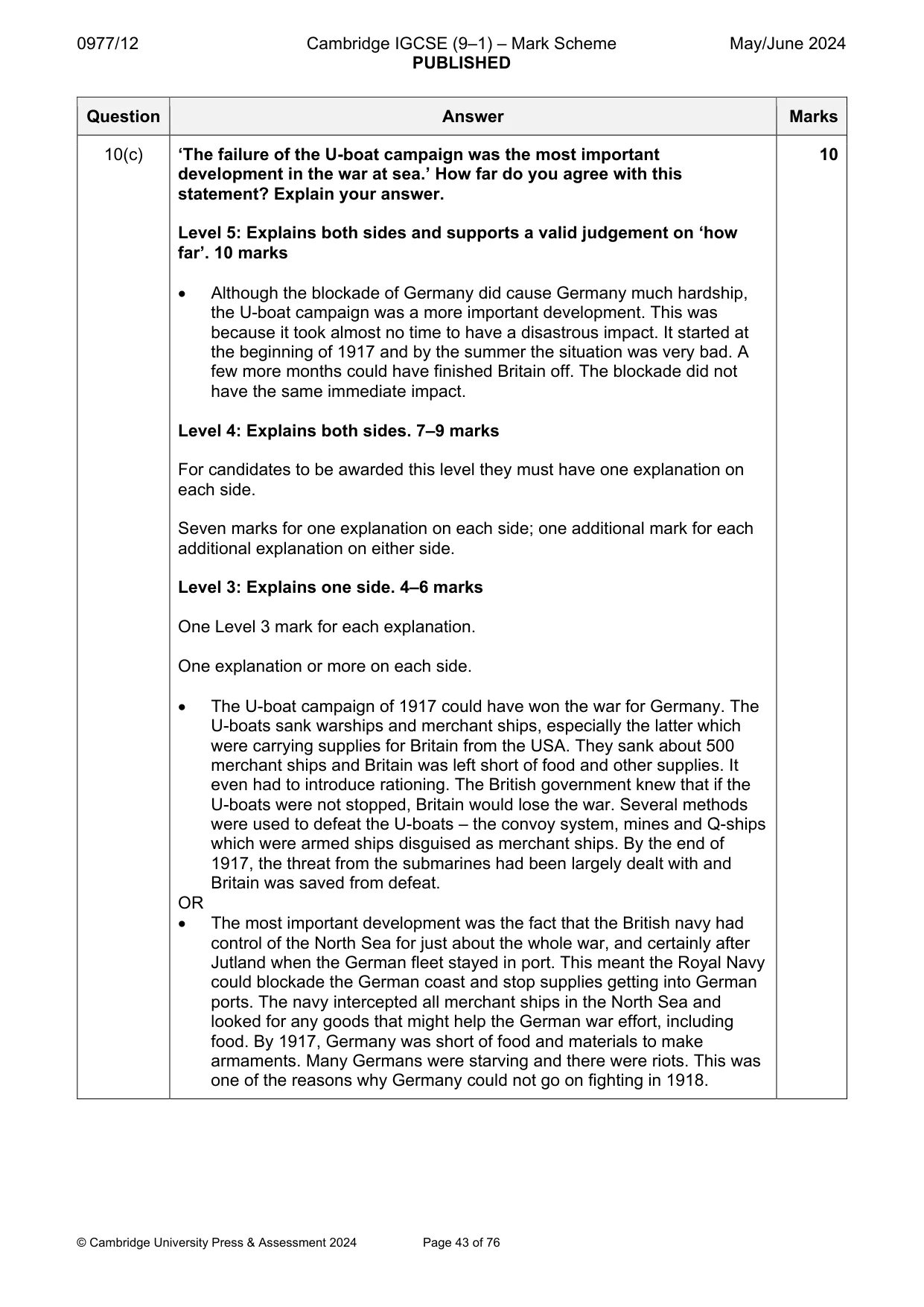 Mark scheme, page 43 of 76