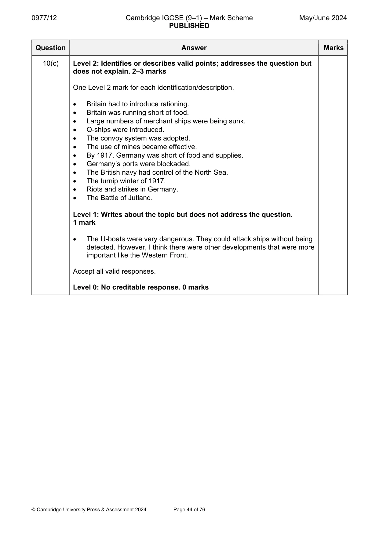 Mark scheme, page 44 of 76