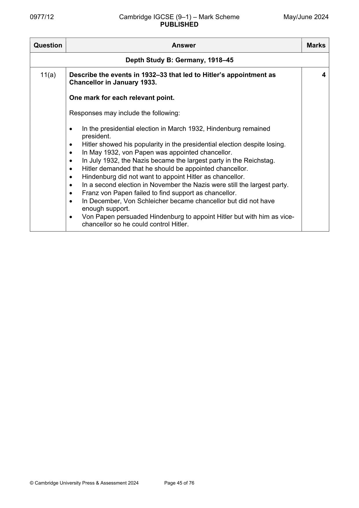 Mark scheme, page 45 of 76