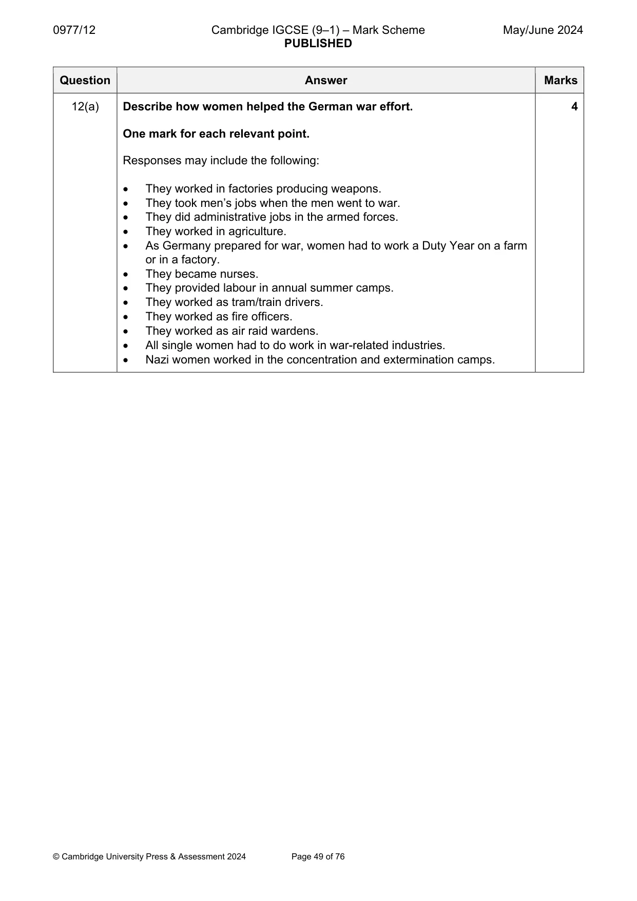 Mark scheme, page 49 of 76