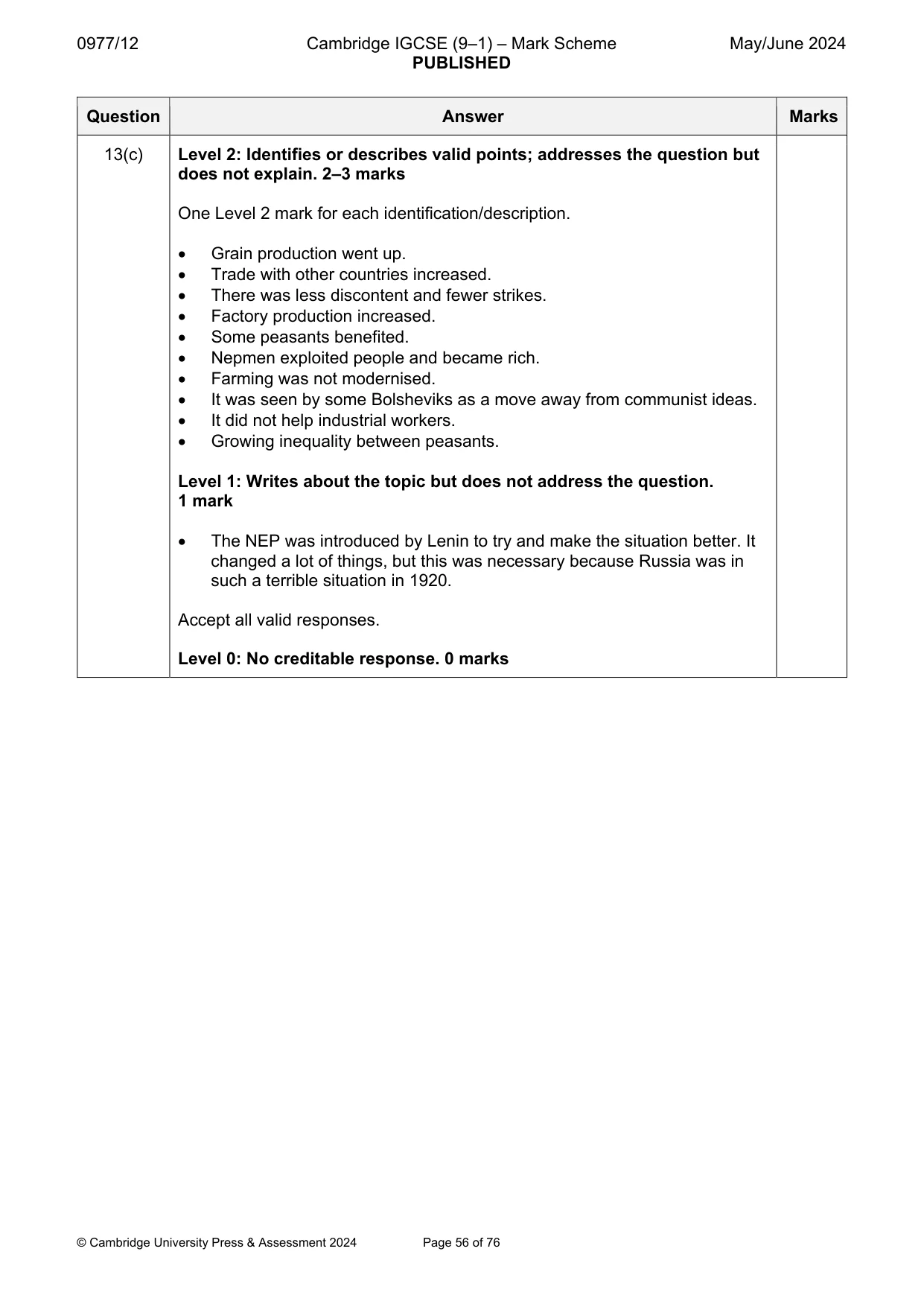 Mark scheme, page 56 of 76