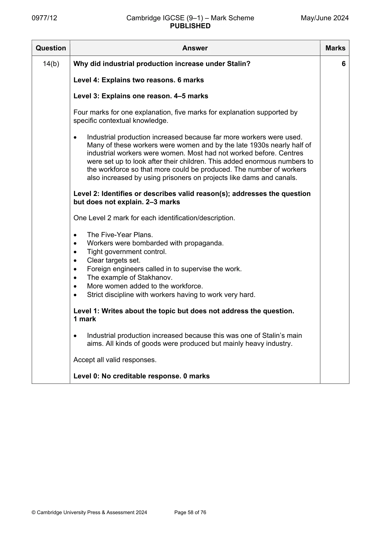 Mark scheme, page 58 of 76