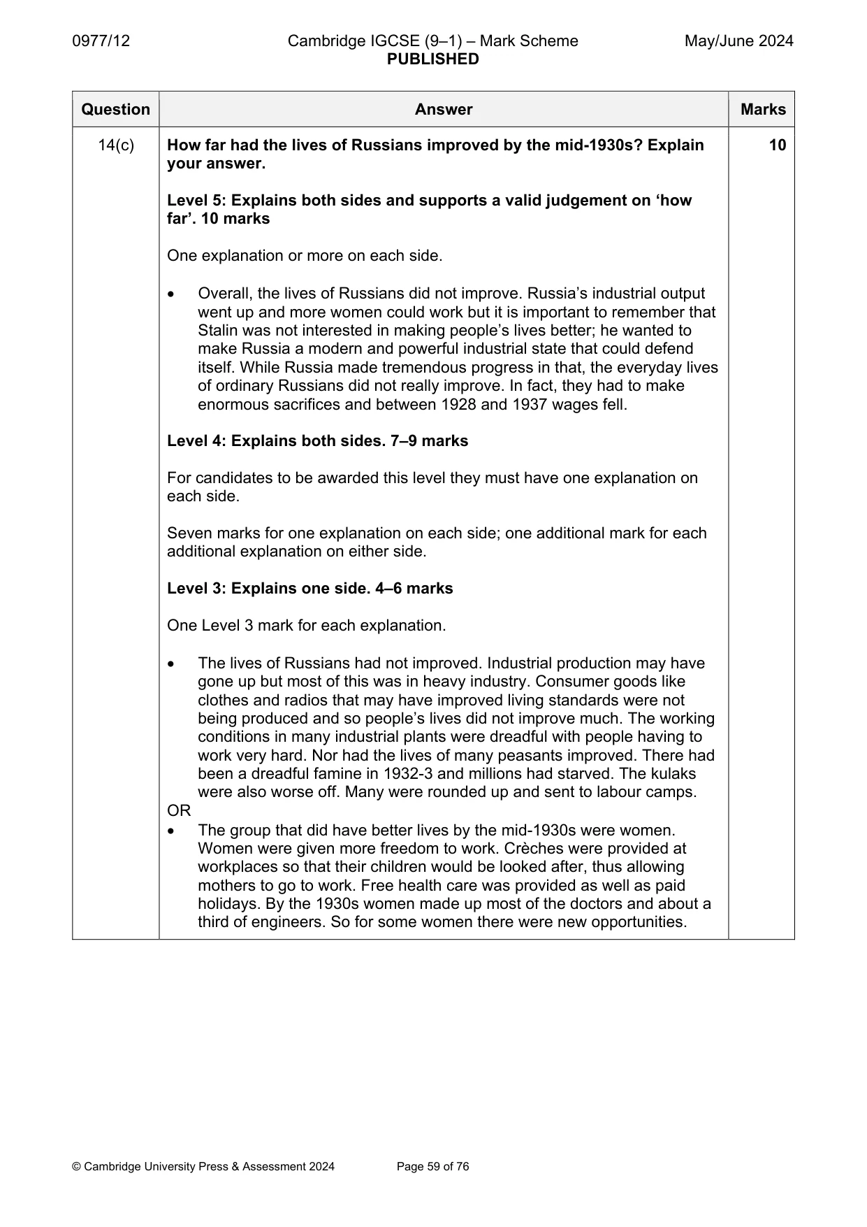 Mark scheme, page 59 of 76