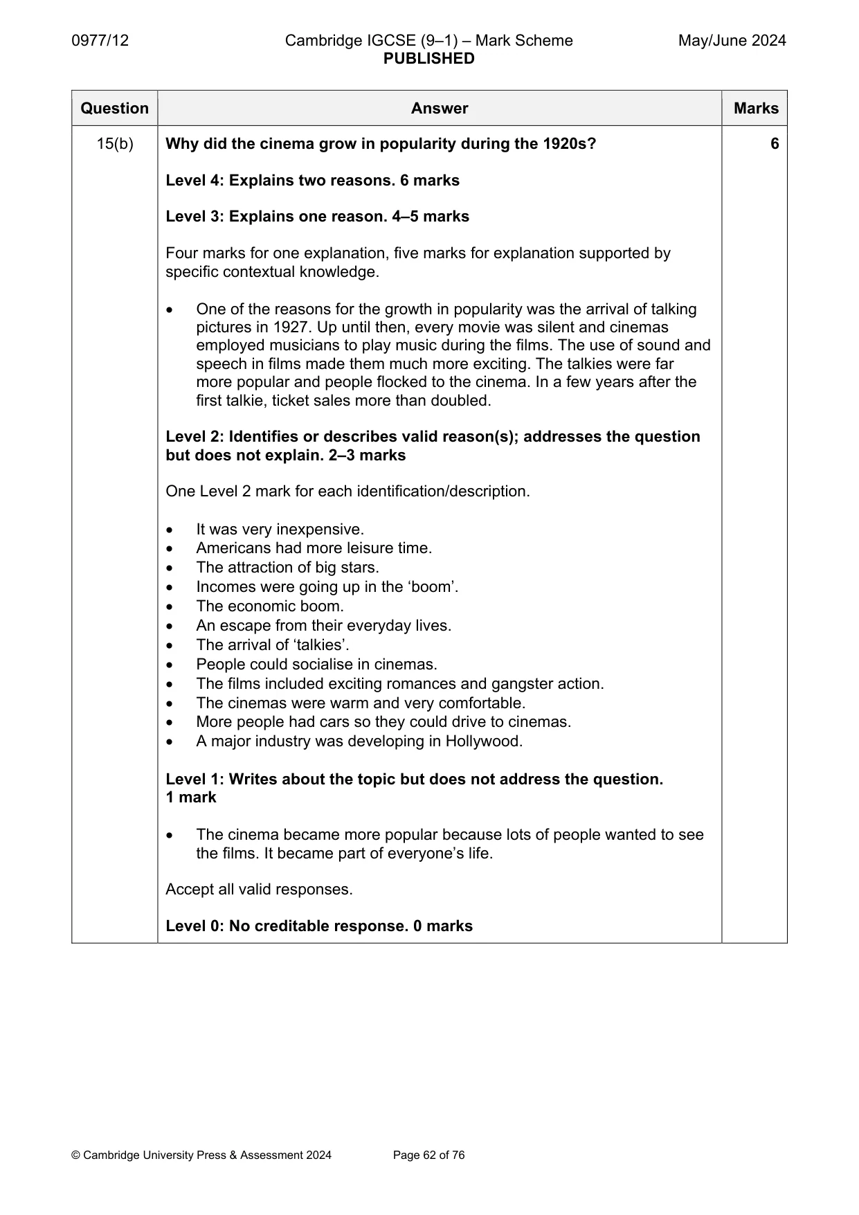 Mark scheme, page 62 of 76