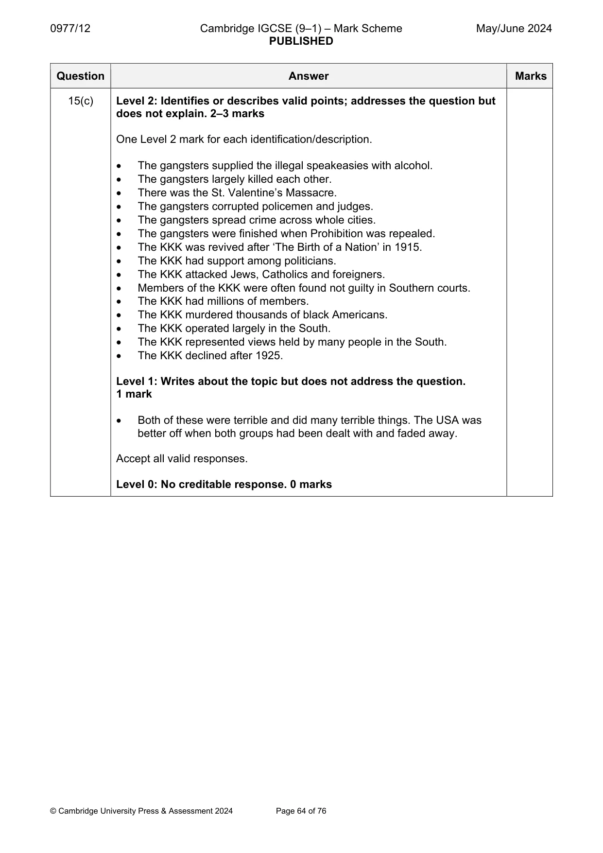Mark scheme, page 64 of 76