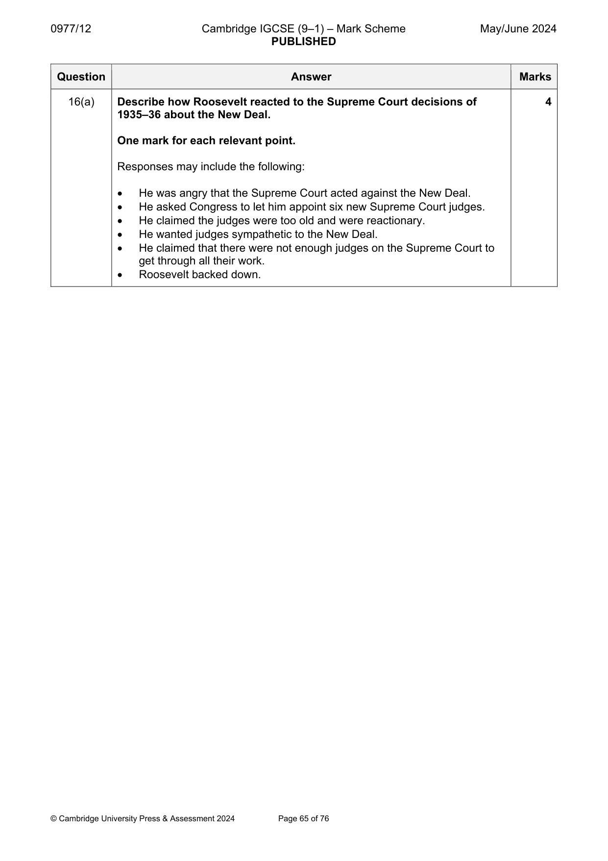 Mark scheme, page 65 of 76
