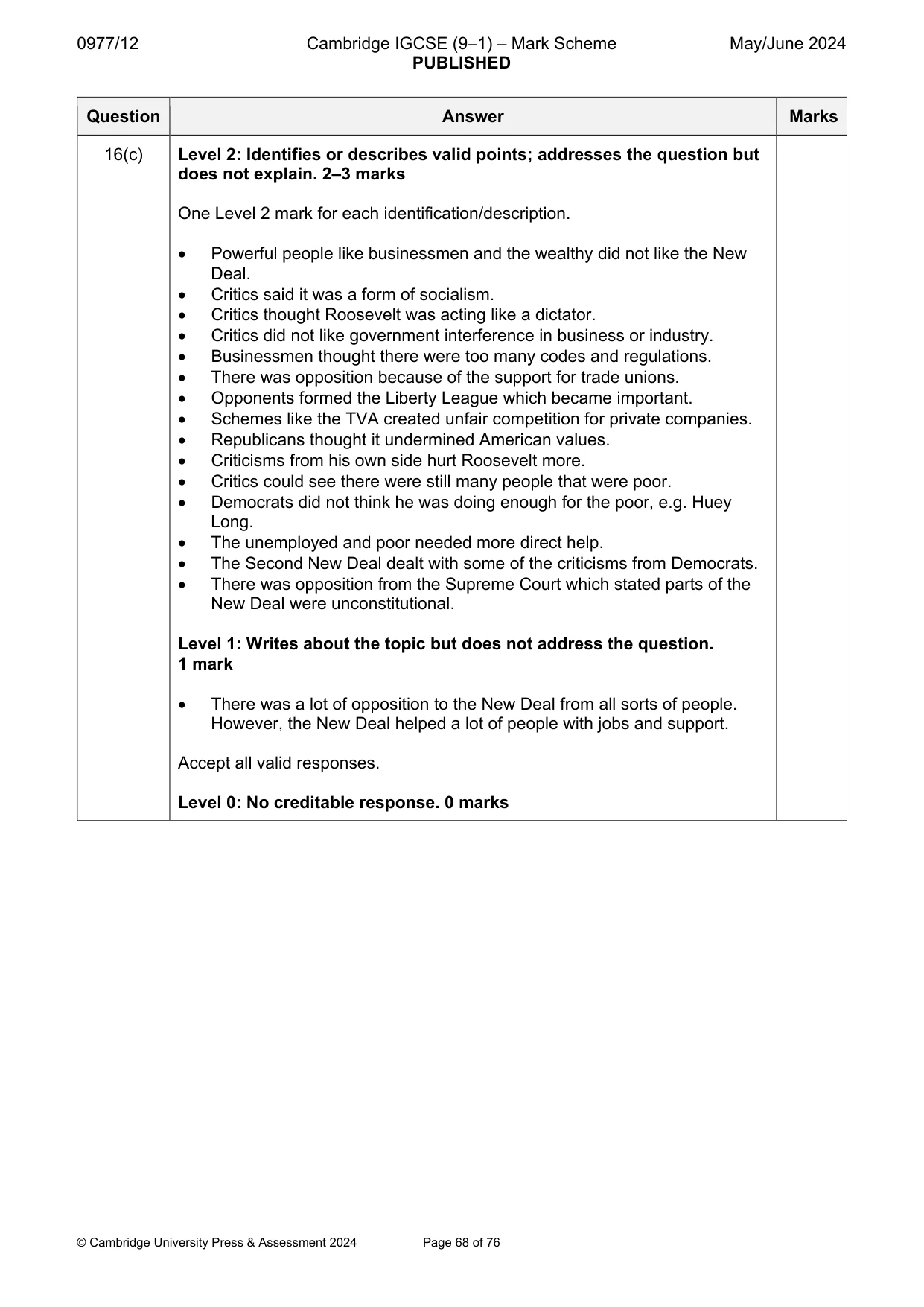 Mark scheme, page 68 of 76