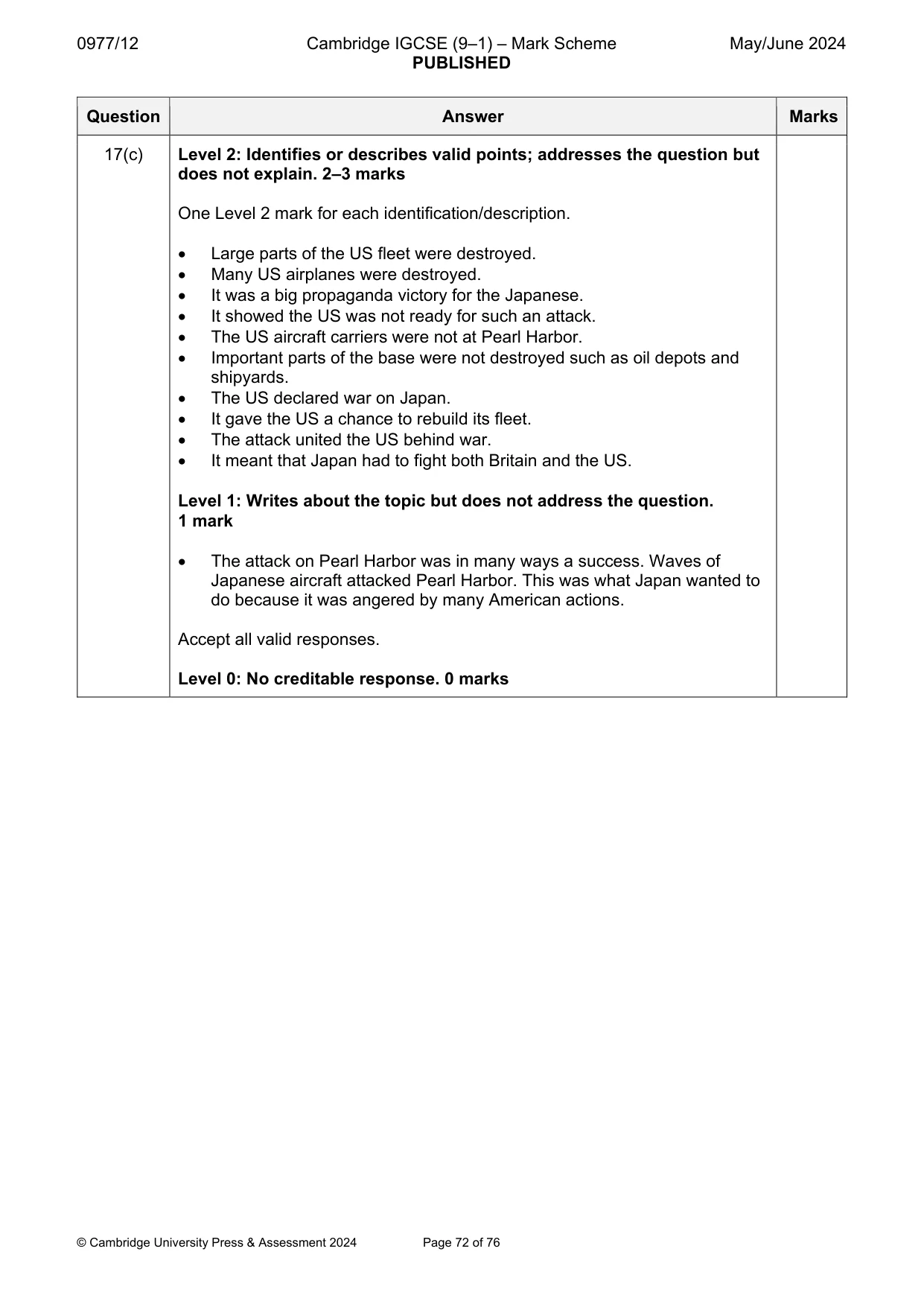 Mark scheme, page 72 of 76