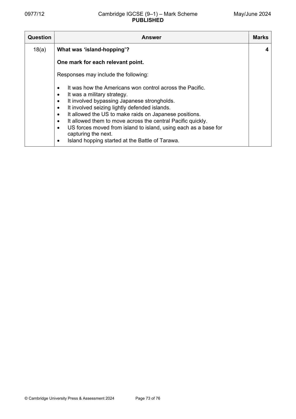 Mark scheme, page 73 of 76