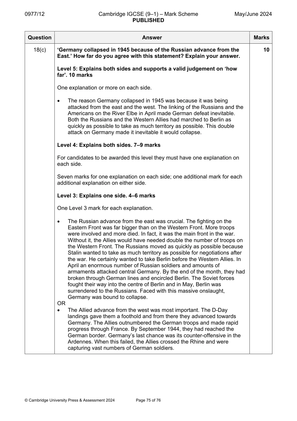 Mark scheme, page 75 of 76