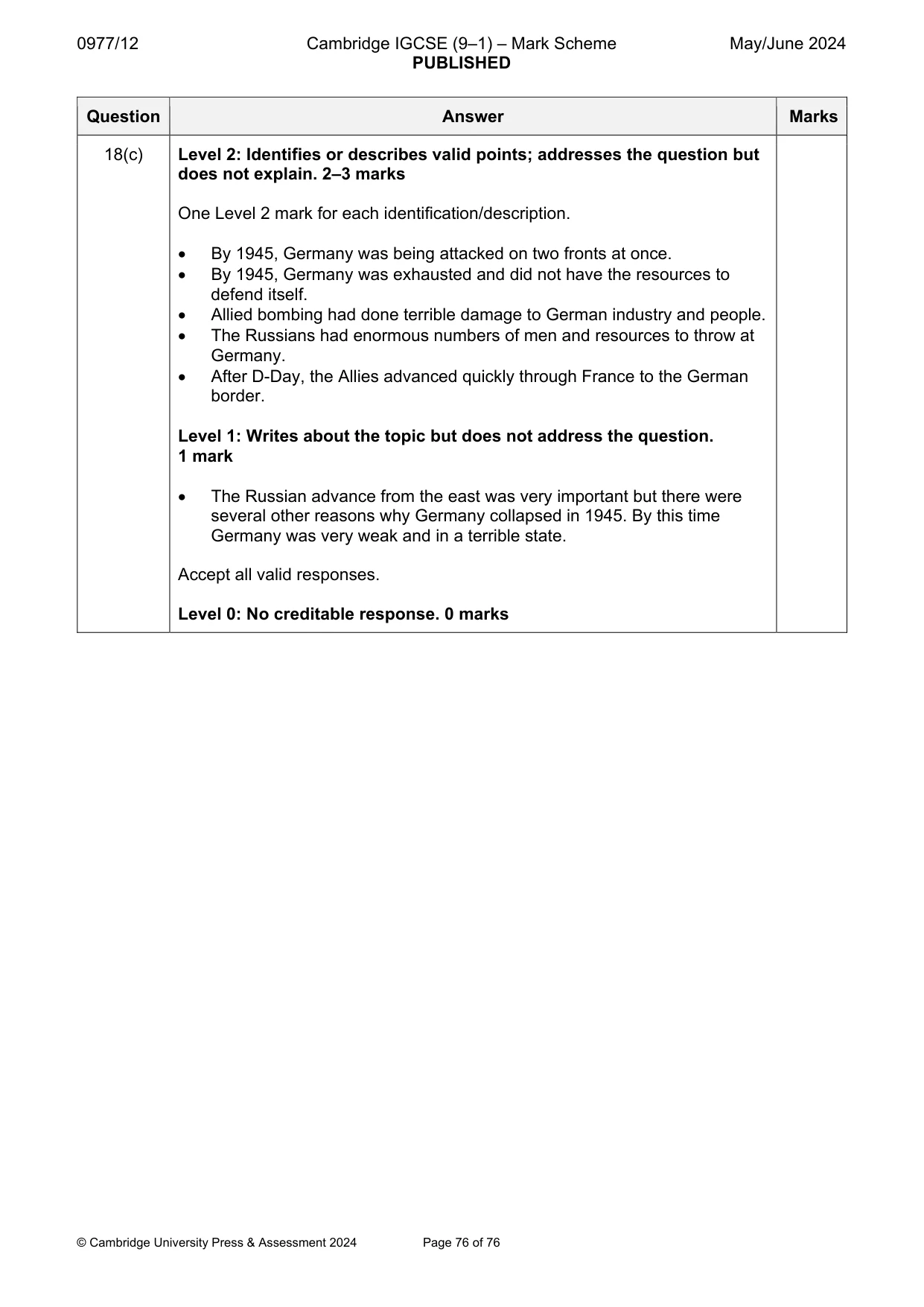 Mark scheme, page 76 of 76