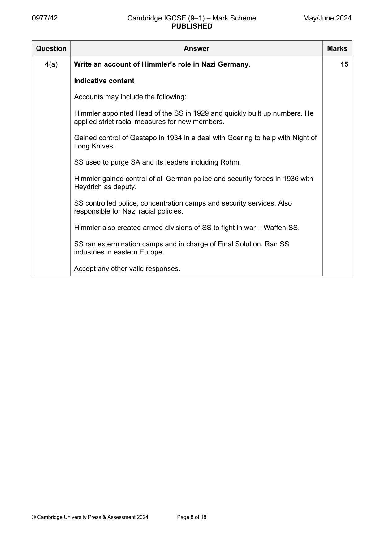 Mark scheme, page 8 of 18