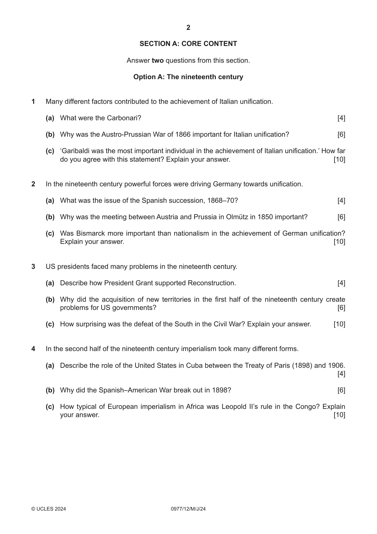 Cambridge IGCSE History (9-1) 0977 2024 May/June Paper 1 · Variant 2 question paper, page 2 of 8