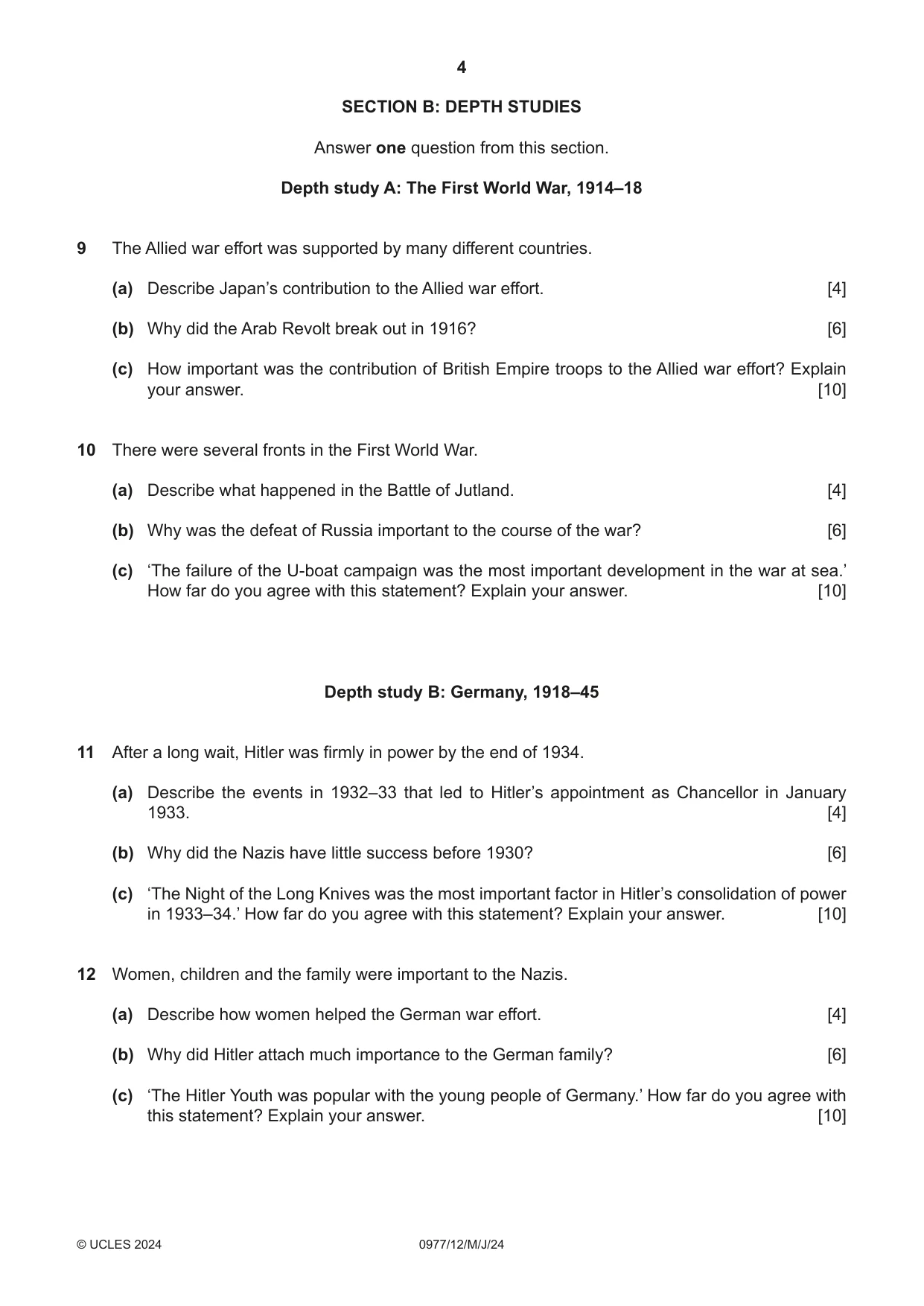 Cambridge IGCSE History (9-1) 0977 2024 May/June Paper 1 · Variant 2 question paper, page 4 of 8