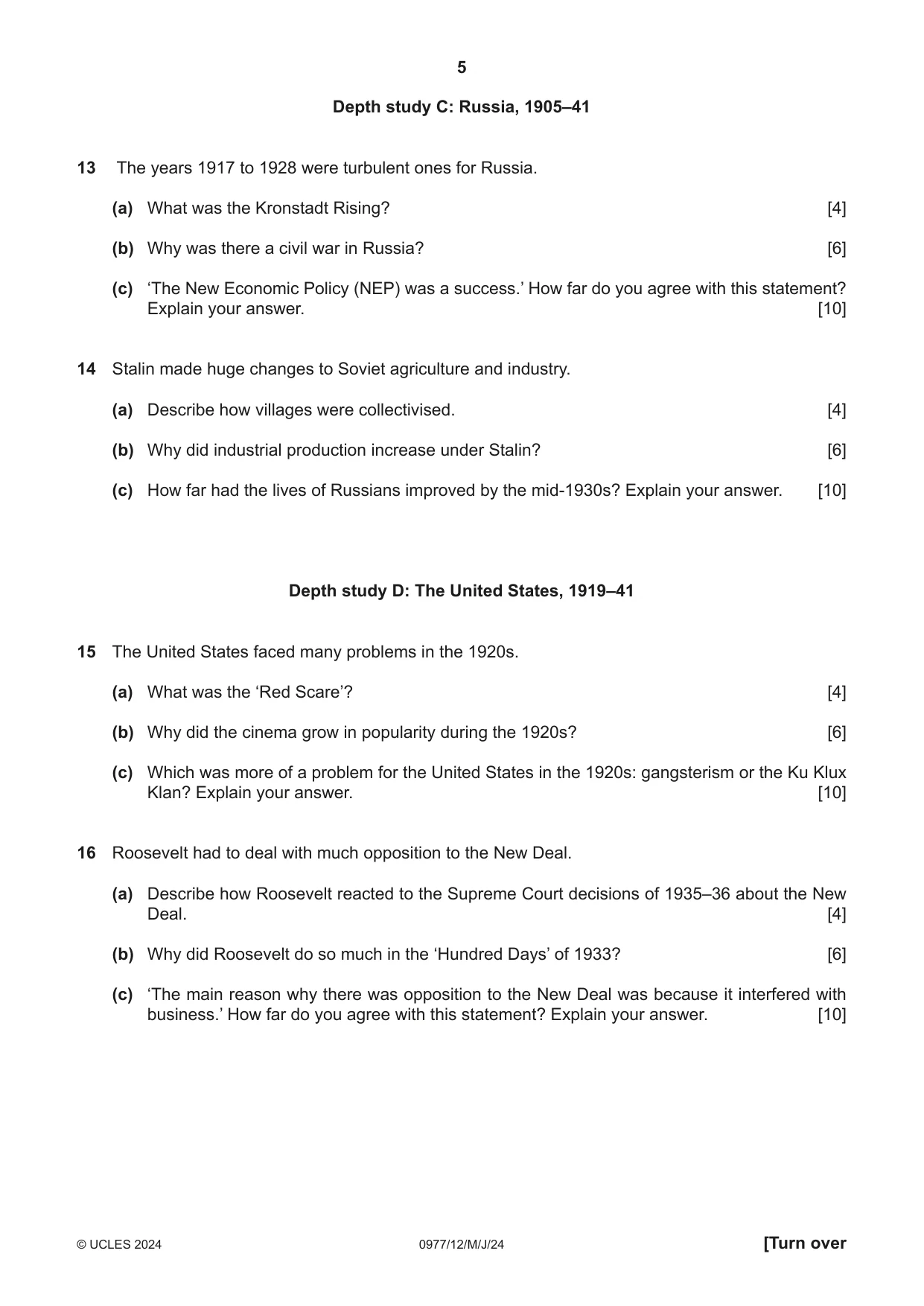 Cambridge IGCSE History (9-1) 0977 2024 May/June Paper 1 · Variant 2 question paper, page 5 of 8