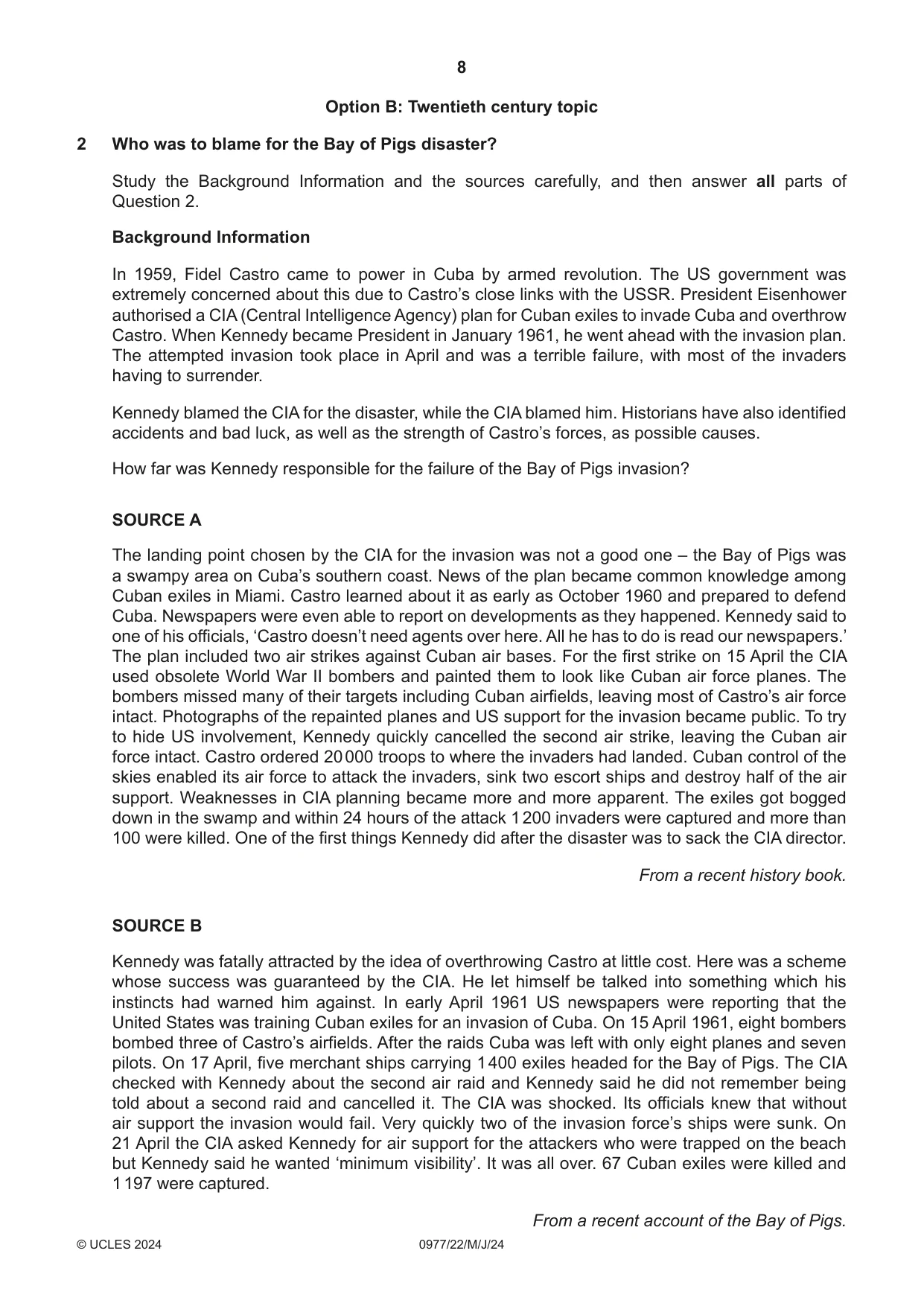 Cambridge IGCSE History (9-1) 0977 2024 May/June Paper 2 · Variant 2 question paper, page 8 of 12