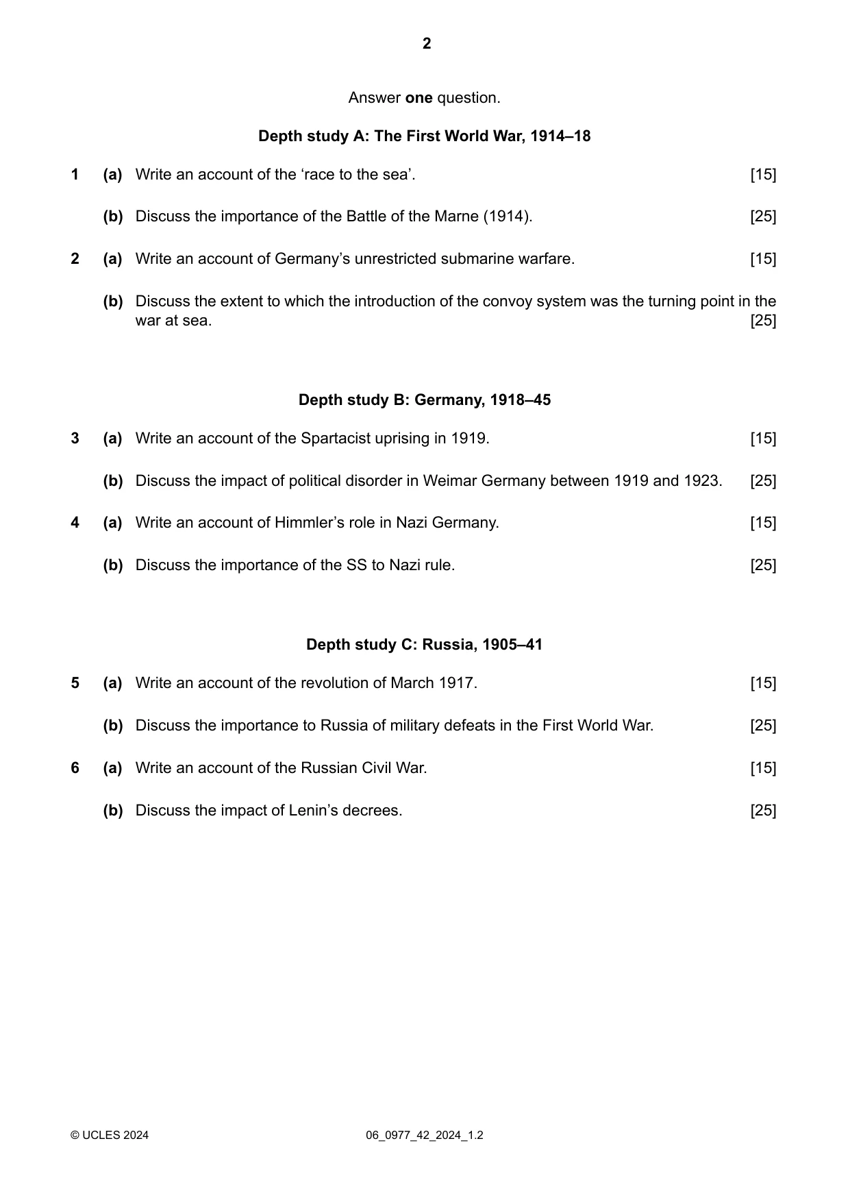 Cambridge IGCSE History (9-1) 0977 2024 May/June Paper 4 · Variant 2 question paper, page 2 of 4