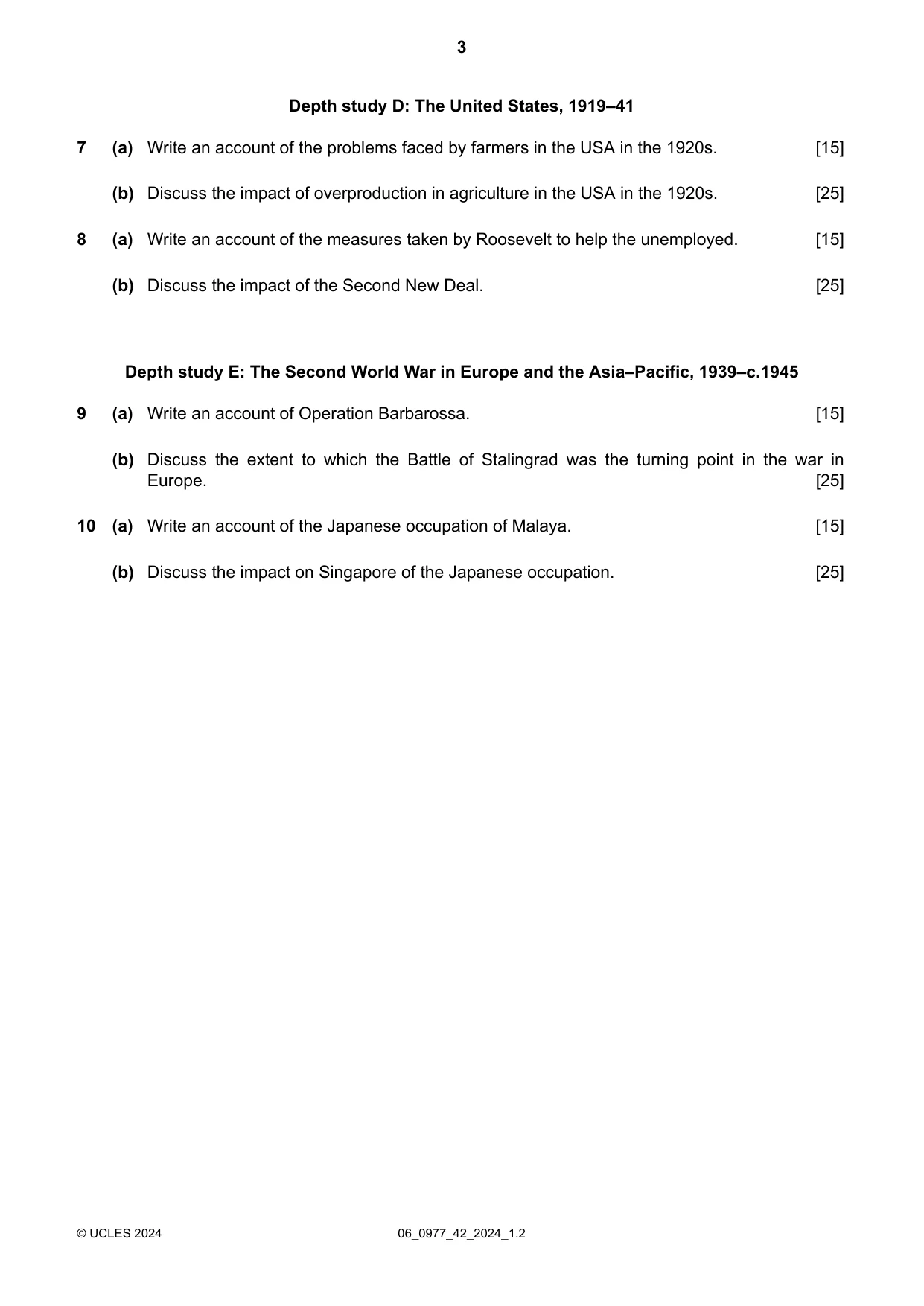 Cambridge IGCSE History (9-1) 0977 2024 May/June Paper 4 · Variant 2 question paper, page 3 of 4