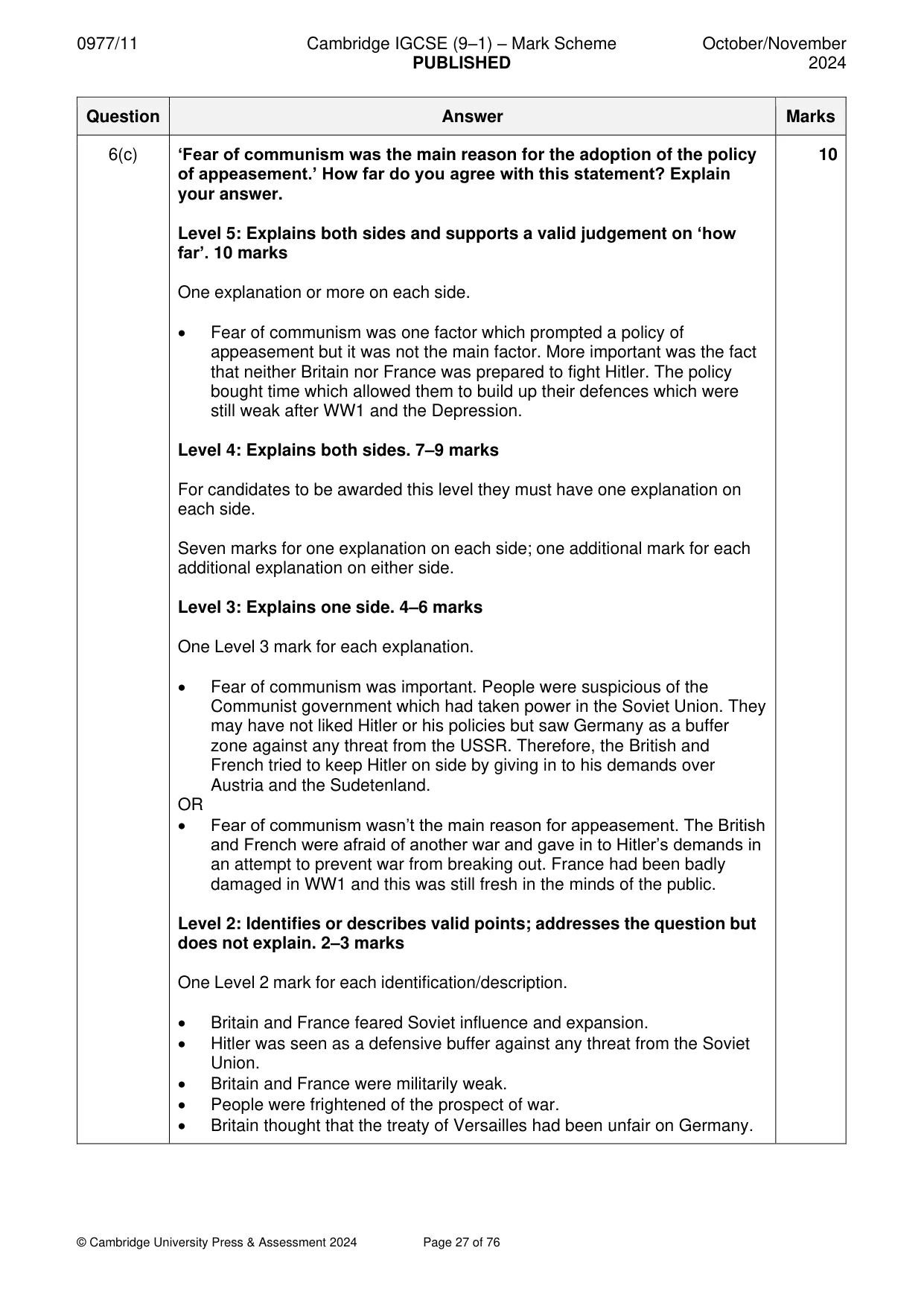 Mark scheme, page 27 of 76