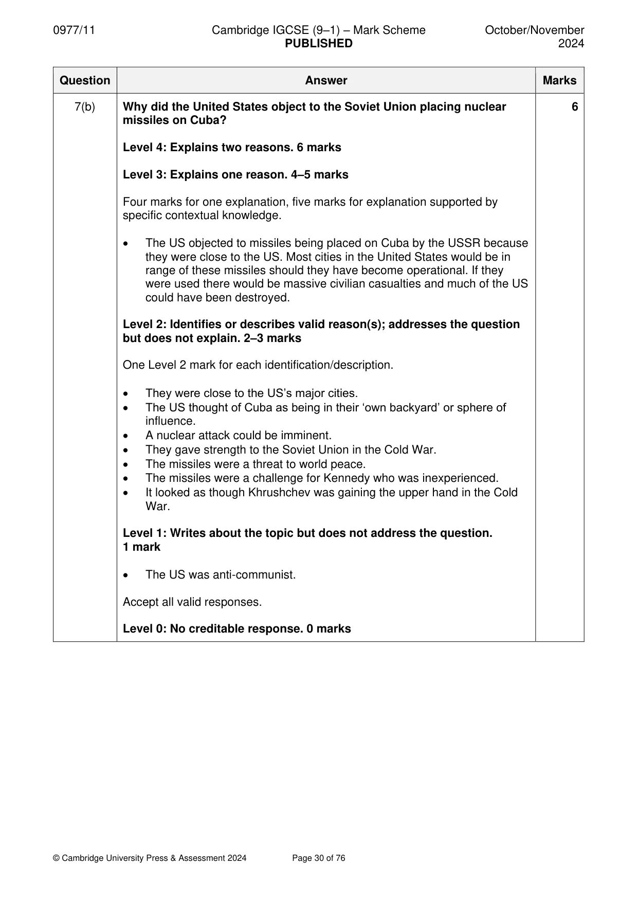 Mark scheme, page 30 of 76