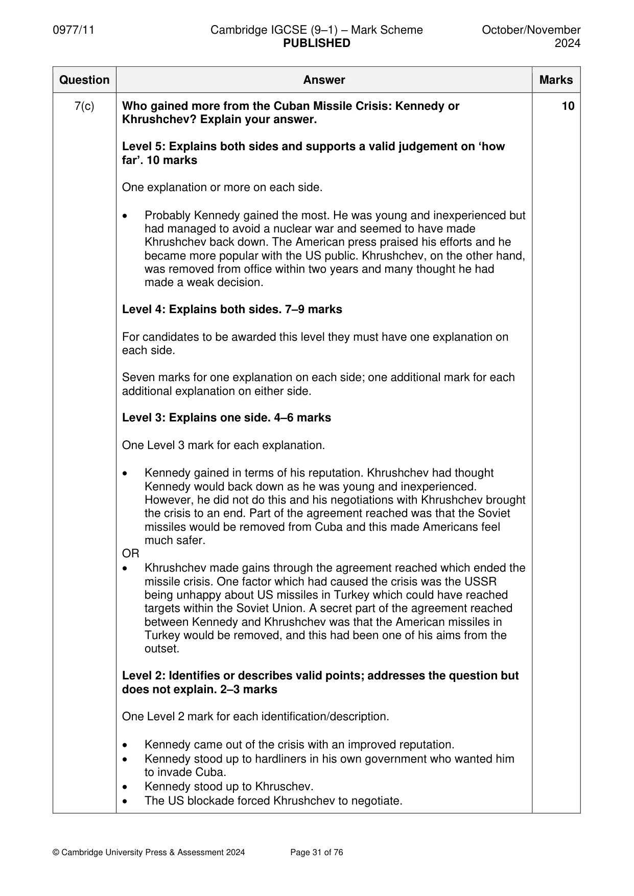 Mark scheme, page 31 of 76