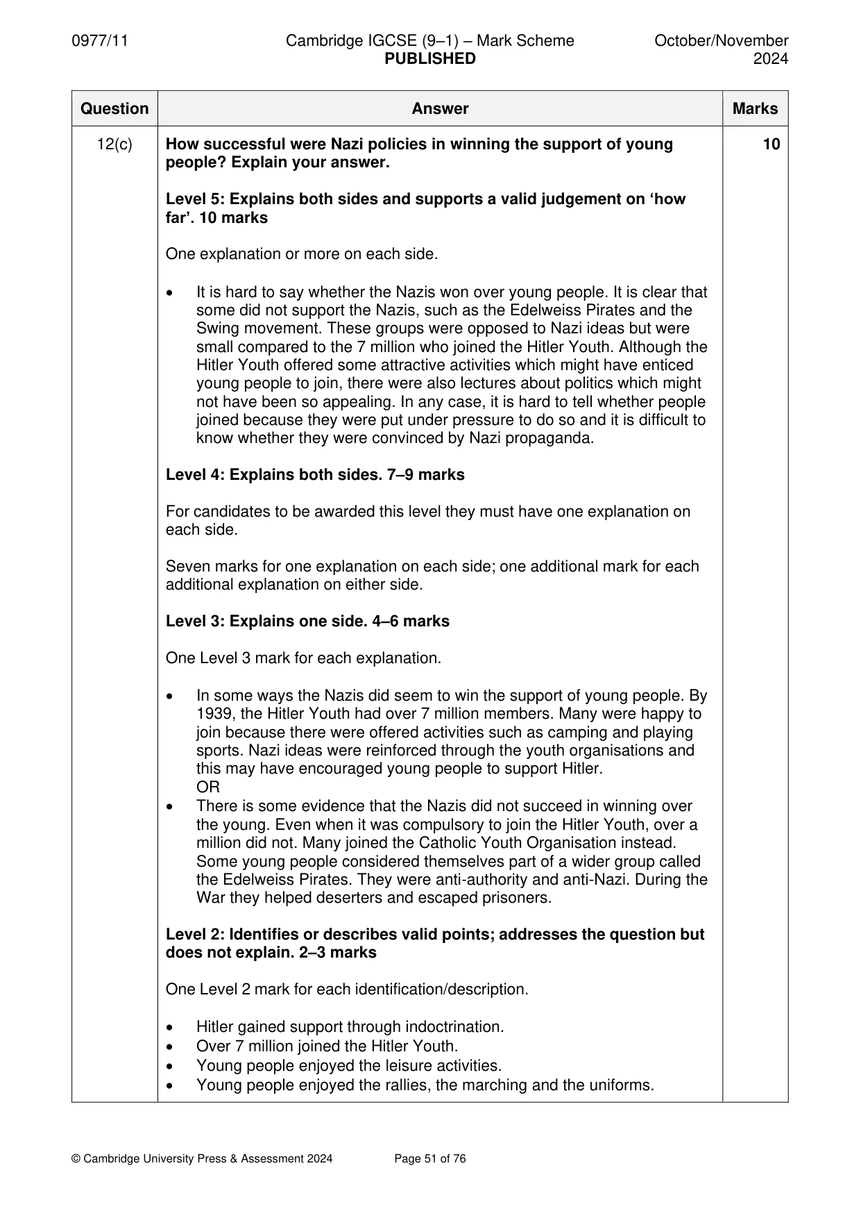 Mark scheme, page 51 of 76