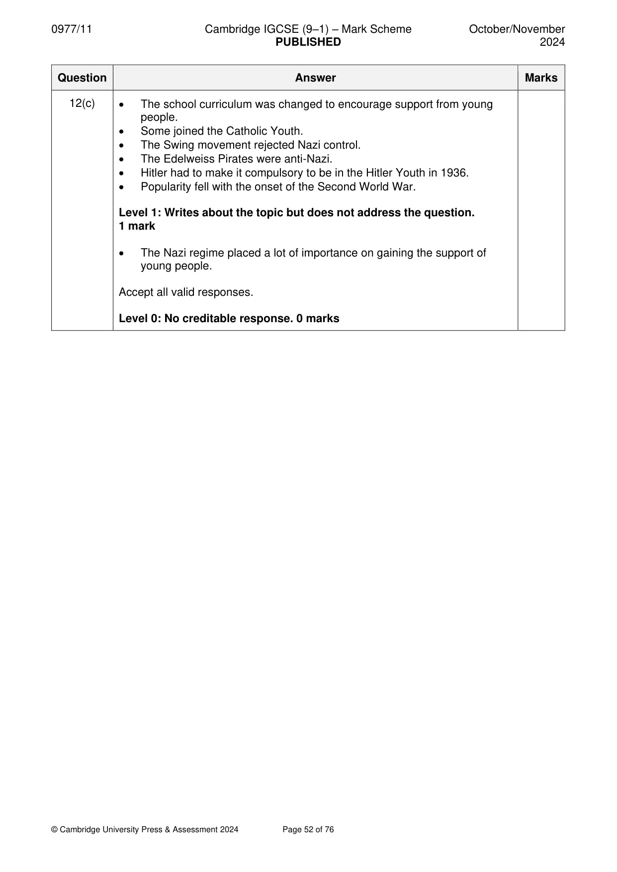 Mark scheme, page 52 of 76