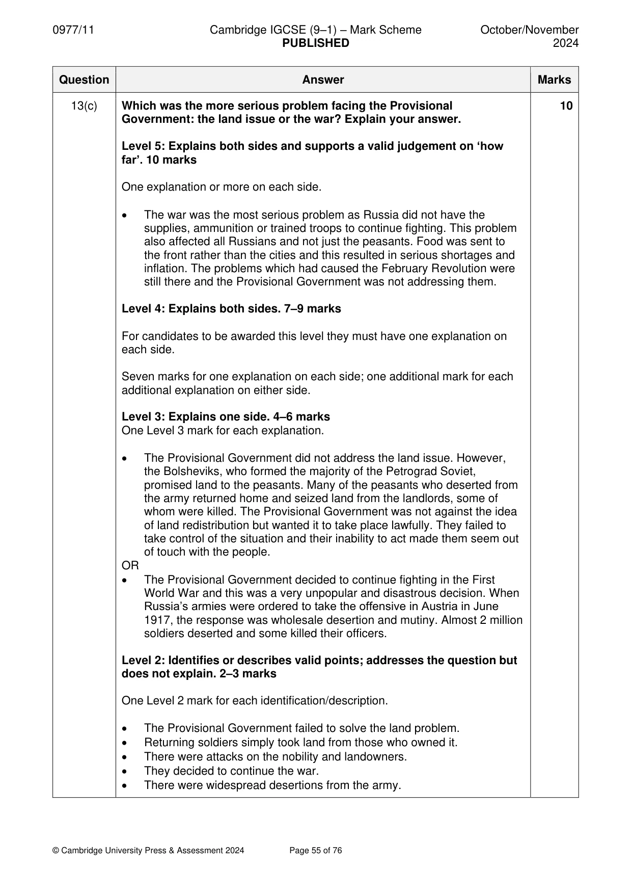 Mark scheme, page 55 of 76